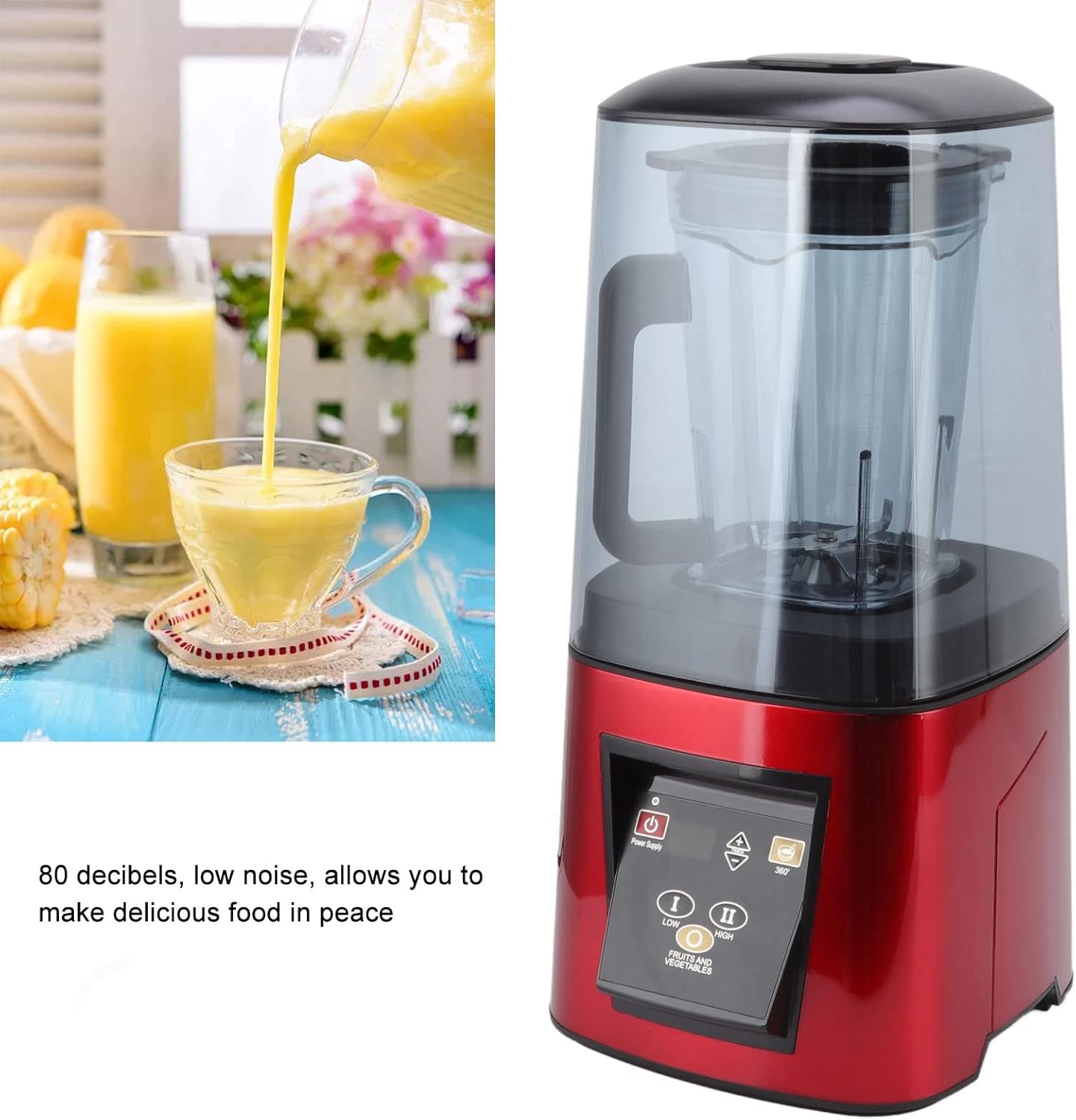 2200W Shakes and Smoothies Blender with Soundproof Cover for Kitchen, 80 DB High Speed Countertop Blender for Ice Puree Frozen Fruit (US Plug 110V)