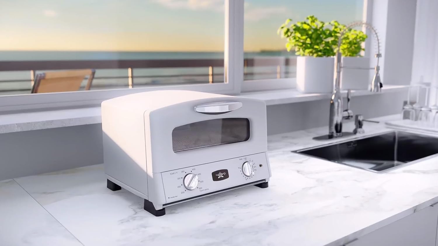 Countertop Toaster Oven, Compact Kitchen Appliance with Graphite Heating Technology, Eggshell White