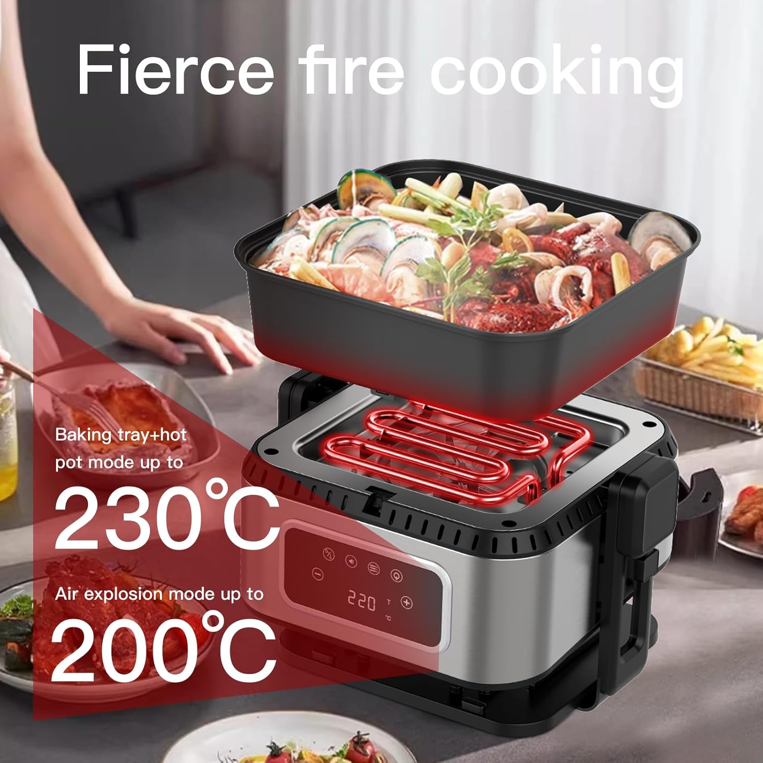 5.2QT 5-in-1 Multifunction Air Fryer with Removable Grill Pan, See-Through Window & Touchscreen, Air Fryer Oven for Grilling Steaks, Boiling, Stewing, Roasting, Baking, Turbo Crisp Technology