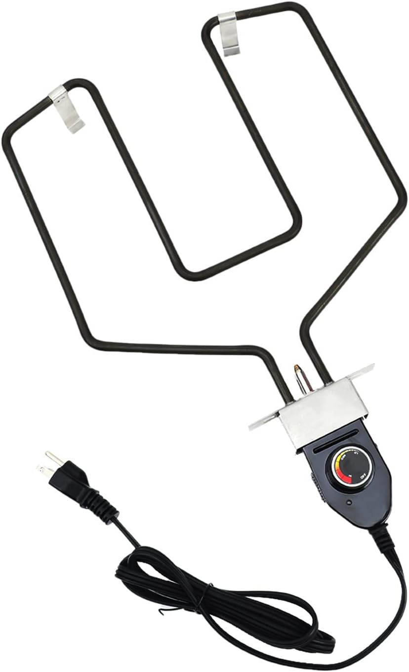 SUONA Grill Heating Element Replacement Part with Adjustable Thermostat Cord Controller 1500 Watt Heating Element for Masterbuilt Smoker & Turkey Fryers and Most Electric Smokers, Black