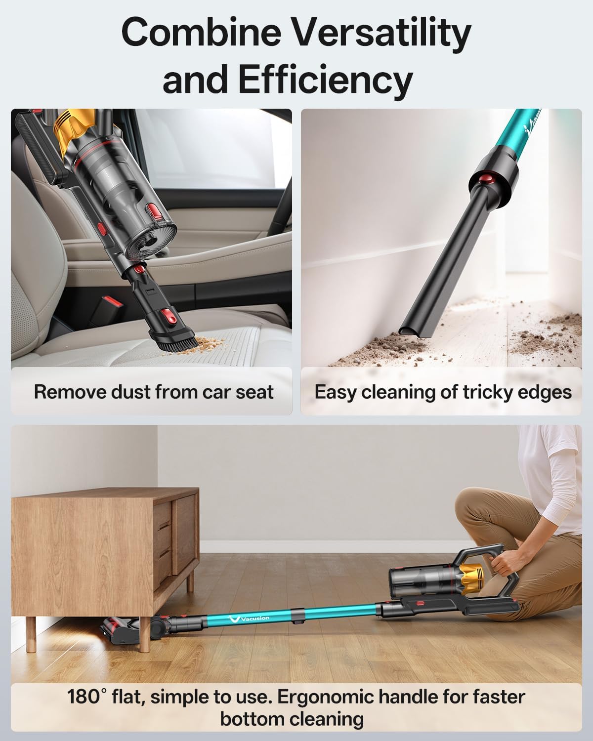 Cordless Vacuum Cleaner, 650W 55KPa 60Mins Vacuum Cleaners for Home, 8-in-1 Stick Vacuum with Charging Dock Station, Powerful Suction, Rechargeable, Versatile for Carpet, Hard Floor, Pet Hair