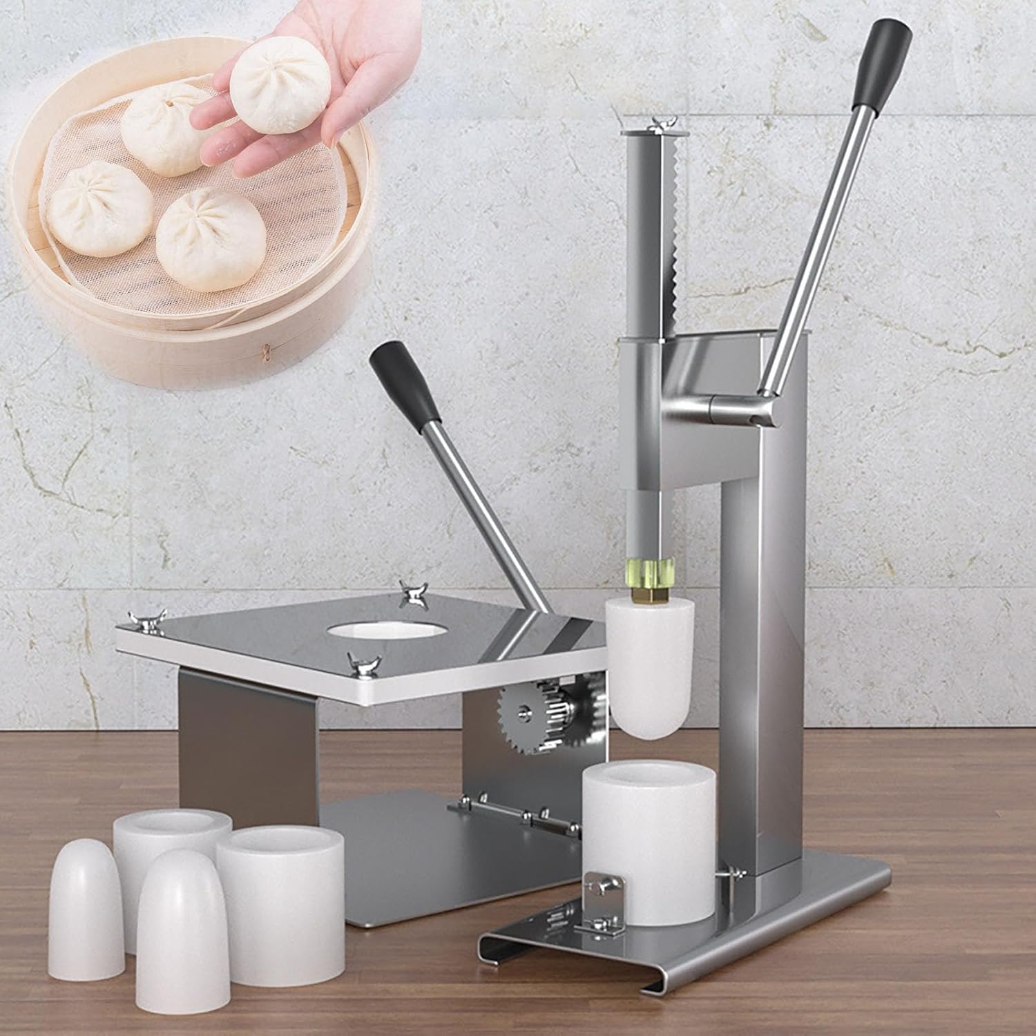 Baozi Maker Machine,Semi Automatic Baozi Making Mold,With Dough Press Machine,Closing Machine And 3*Molds,for Cooking Delicious Baozi