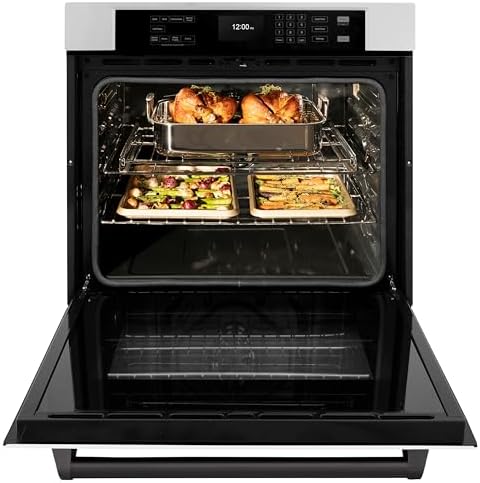 ZLINE 30 in. Autograph Edition Professional True Convection Single Wall Oven with Air Fry and Self Clean in Stainless Steel with White Matte Door and Matte Black Handle (WASZ-WM-30-MB)