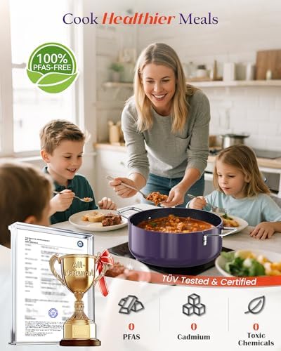 Nuwave Essential Series 5PC Ceramic Cookware Set PFAS-Free, G11 Duralon Blue Coating, Pots and Pans Set Non Stick, Diamond Scratch-Resistant,Stay-Cool Handle, Metal Lid,Induction Ready,Dishwasher Safe