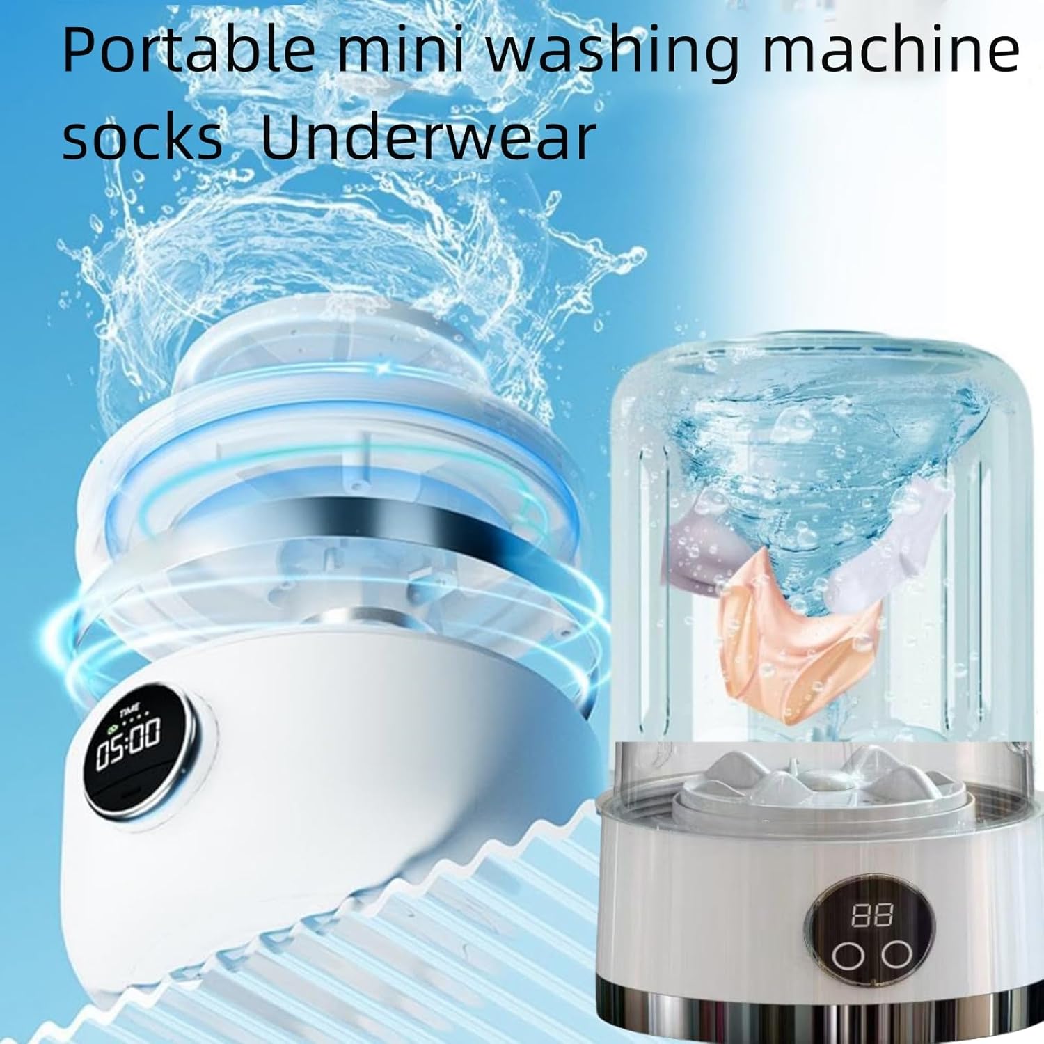 Mini portable washing machine, Rechargeable Cordless Mini Washer for Underwear, 3000mAh Battery, Gentle Powerful Cleaning, Compact for Apartment, Wash underwear and socks, men and women gift (white)
