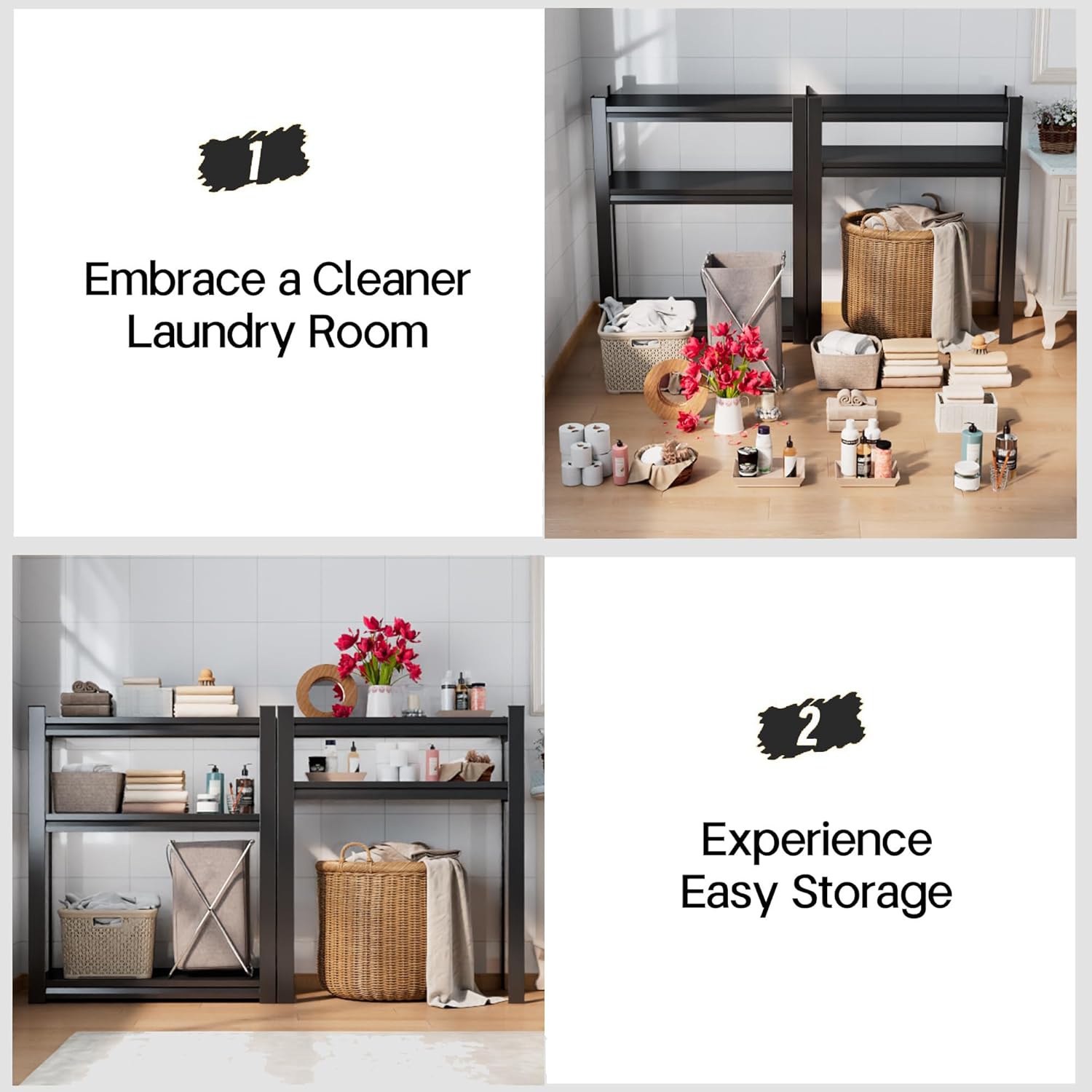 Over Washer and Dryer Shelves, 5 Tiers Laundry Room Storage and Organizer Standing Shelf, Metal Freestanding Clothes Drying Rack,35.4