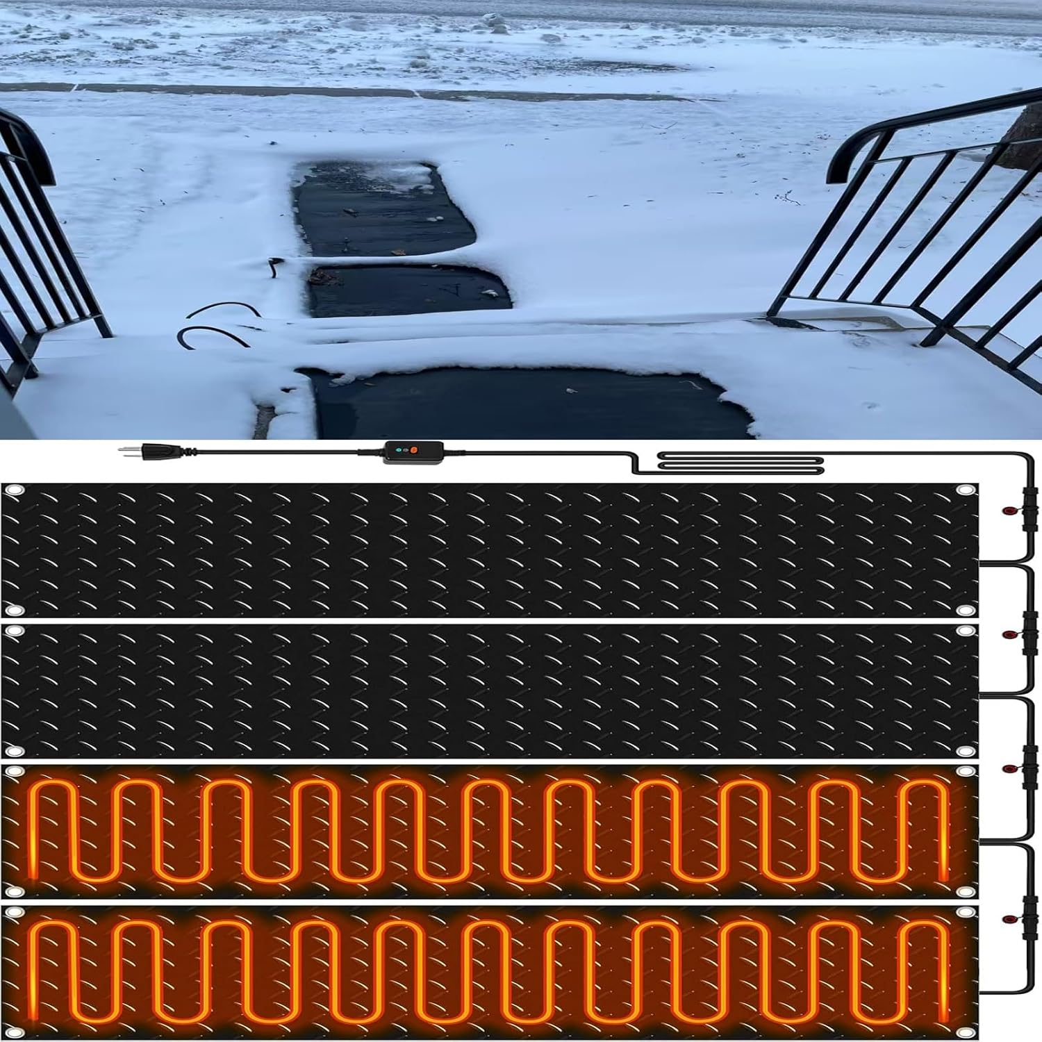 Outdoor Anti-Slip Heating Rubber pad Winter Cleaning and Melting Product 4-Piece Set(10x48in/(25.4x120cm))