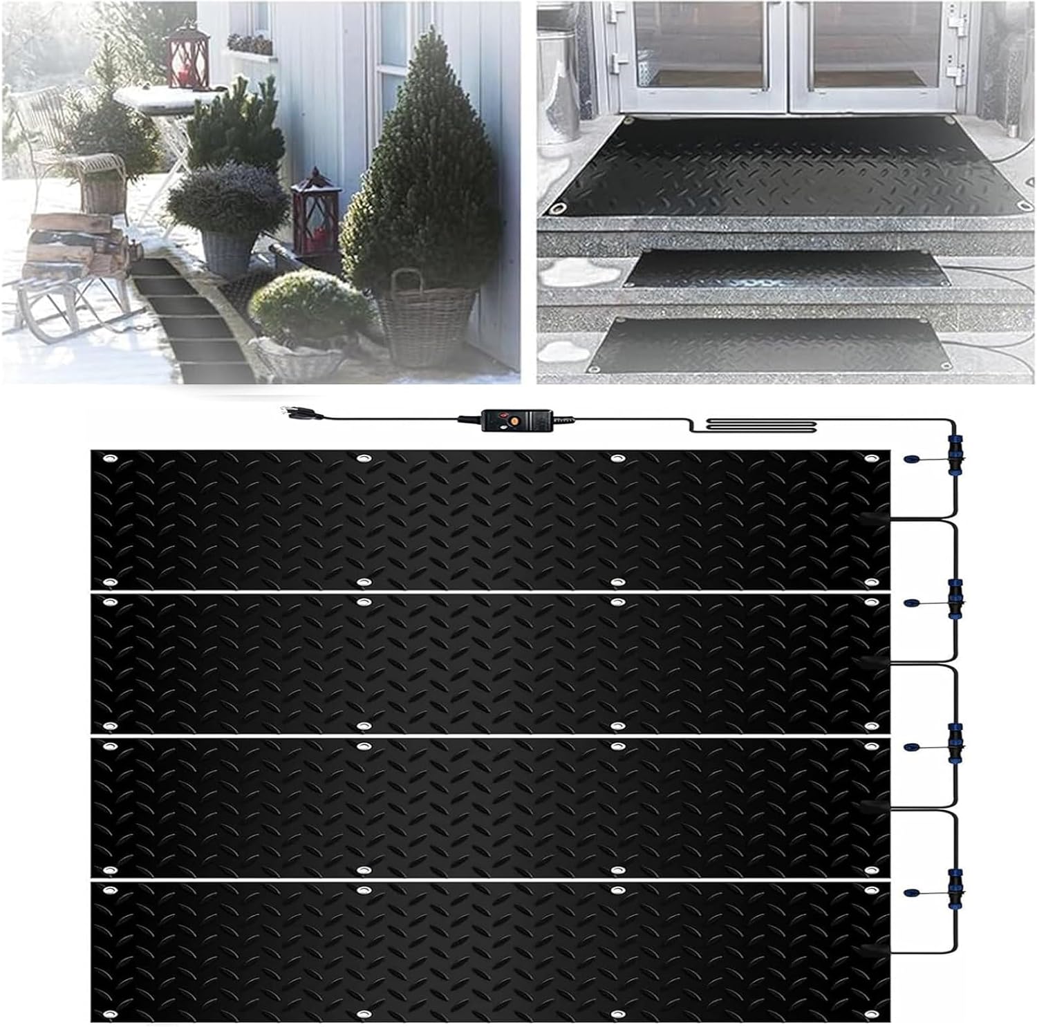 Heated Outdoor Mats Sidewalk Non-slip Heated Mats ，1/2/3/4/5 Pieces Heated Walkway Mat, Non-Slip Heated Snow-Melting, for Outdoors Patio, Garden, Lawn, Steps, Doorways Snow Removal(4 Pcs,30x120cm/12x4
