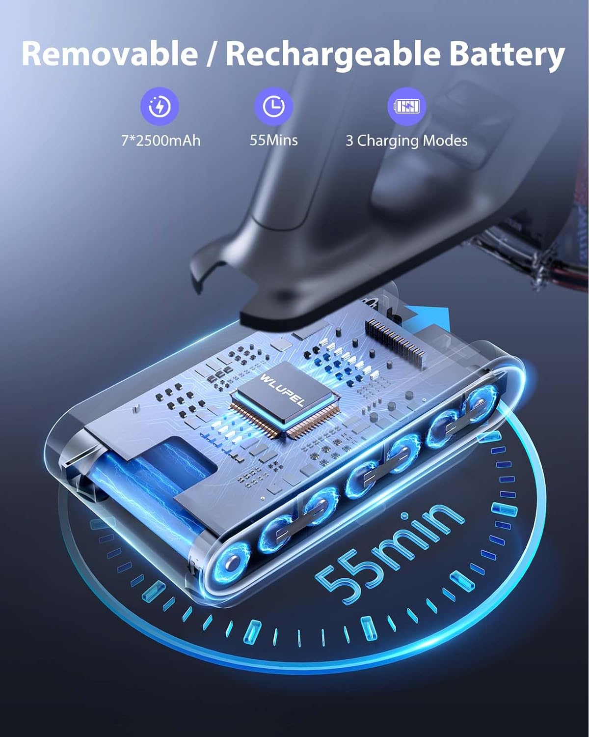 WLUPEL Cordless Vacuum Cleaner, 38kPa Stick Vacuum Cleaner, 450W Powerful Handheld Vacuum with LED Touch Display, 55mins Runtime for Pet Hair, Carpet and Hardwood Floor(Hero 8S)