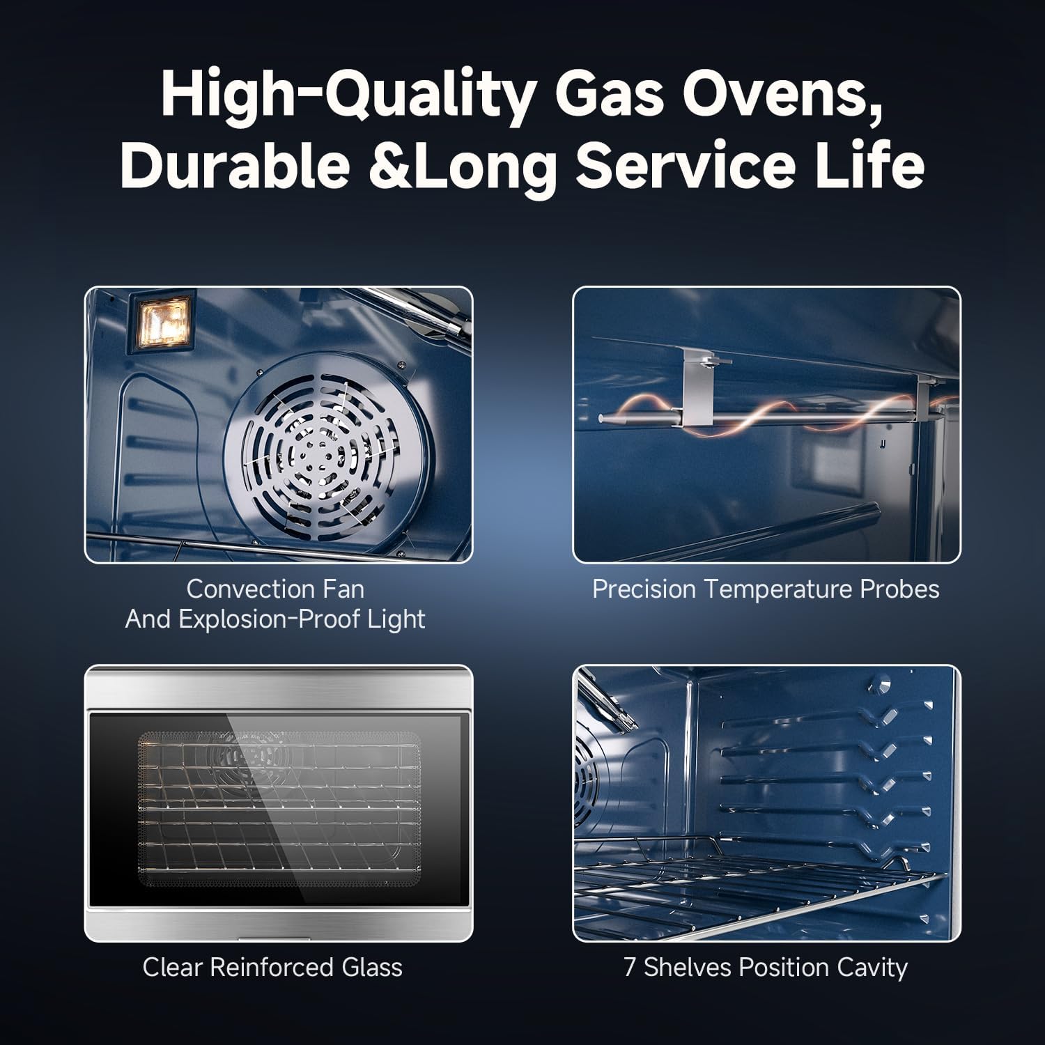 AAOBOSI 48 Inch Freestanding Gas Range Ovens with 7.0 cu.ft Large Capacity Double Convection Ovens, 6 Sealed Burners Plus Iron Grill Burner, Stainless Steel Gas Range Stove with NG/LPG Convertible