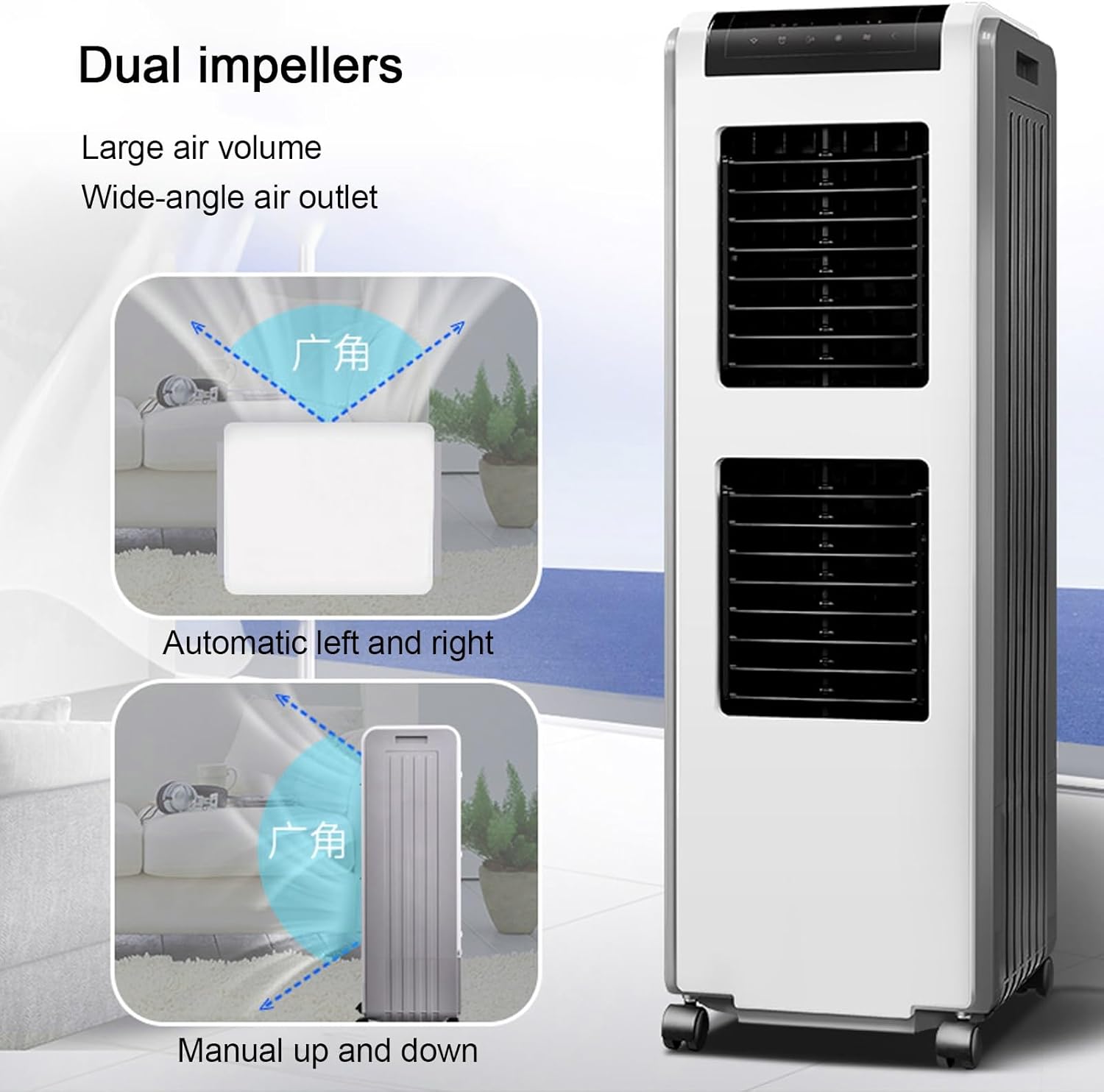 Evaporative Cooler, Windowless Portable Air Conditioners, Swamp Cooler with Oscillation, Remote Control, 7.5H Timer, 3 Wind Speeds for Outdoor Indoor Use(Large)