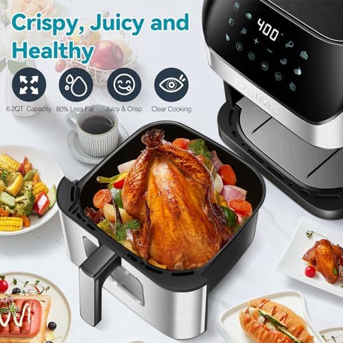 DEIME Air Fryer 6.5 QT Oilless Oven Large AirFryer Healthy Cooker with 10 1-Touch Preset, Visible Cooking Window, Non-Stick Basket & Dishwasher Safe