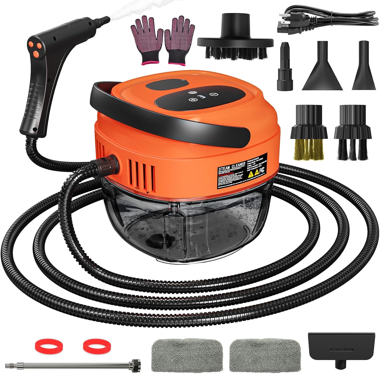 Handheld Steam Cleaner for Home, 2500W High Temperature Pressurized Machine, 1.7L Water Tank, Handle-controlled Steam Output, Portable Cleaning Steamer for Car, Bed Bugs, Furniture, Grout, Red