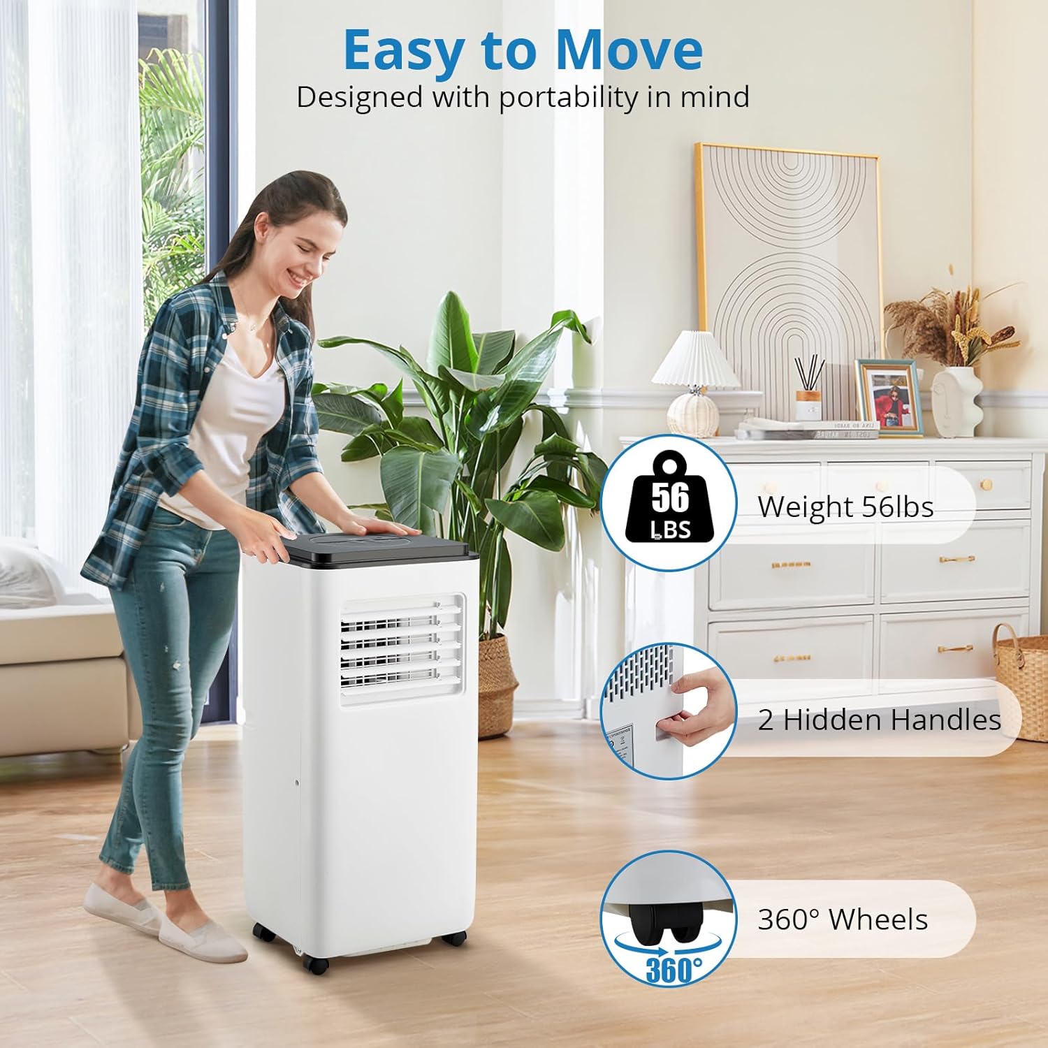 Portable Air Conditioners, 10000 BTU Portable AC, Cools up to 450 Sq. Ft 3-in-1 Mobile AC for Room with Dehumidifier Fan Sleep Mode, 24H Timer, Remote Control, and Window Installation Kit Included