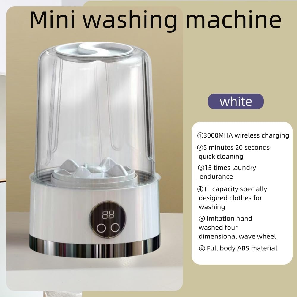 Mini portable washing machine, Rechargeable Cordless Mini Washer for Underwear, 3000mAh Battery, Gentle Powerful Cleaning, Compact for Apartment, Wash underwear and socks, men and women gift (white)