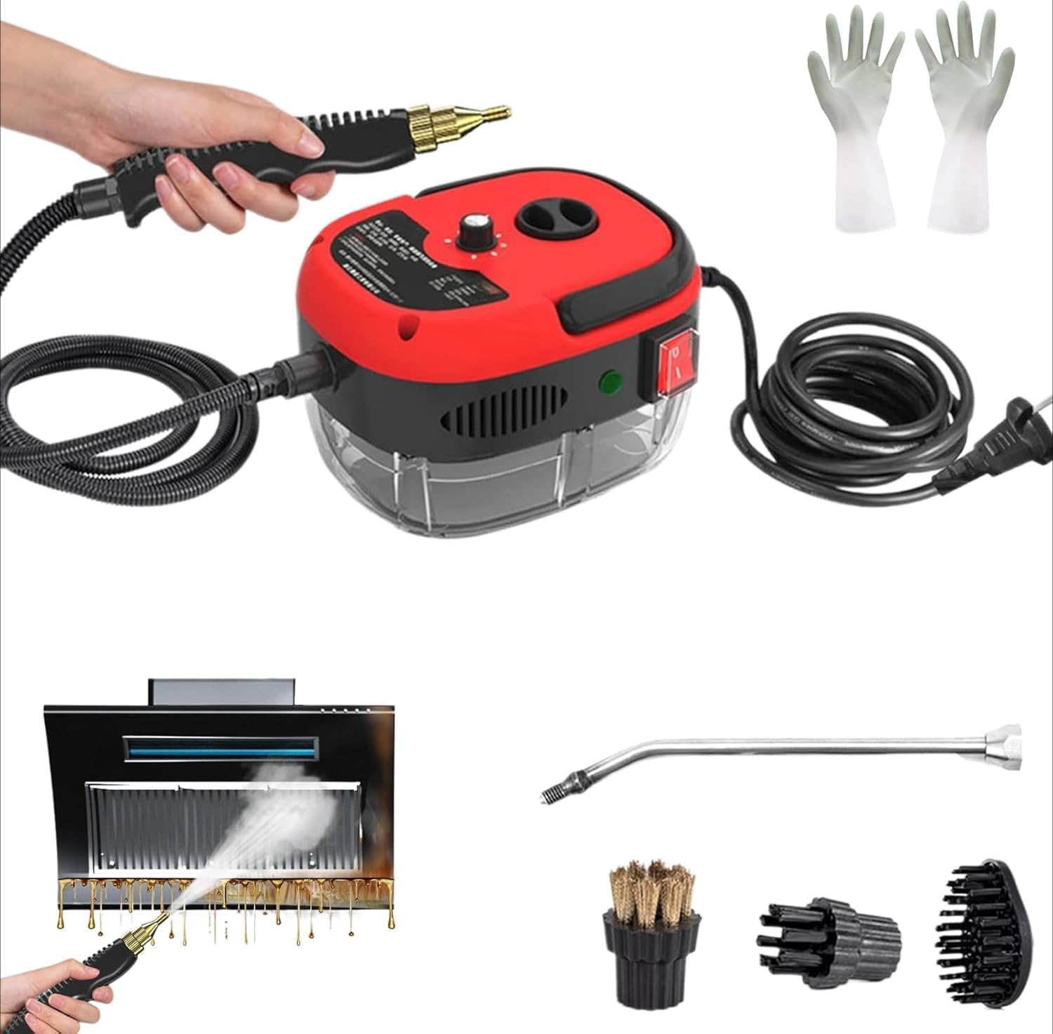 Steam Cleaning Machine, High Temperature Pressurized Vapor Clean Sprayer, 2500w Handheld Portable Steam Cleaner, Apply to Steamer, Car, Kitchen, Floor and Couch Cleane. (Red)
