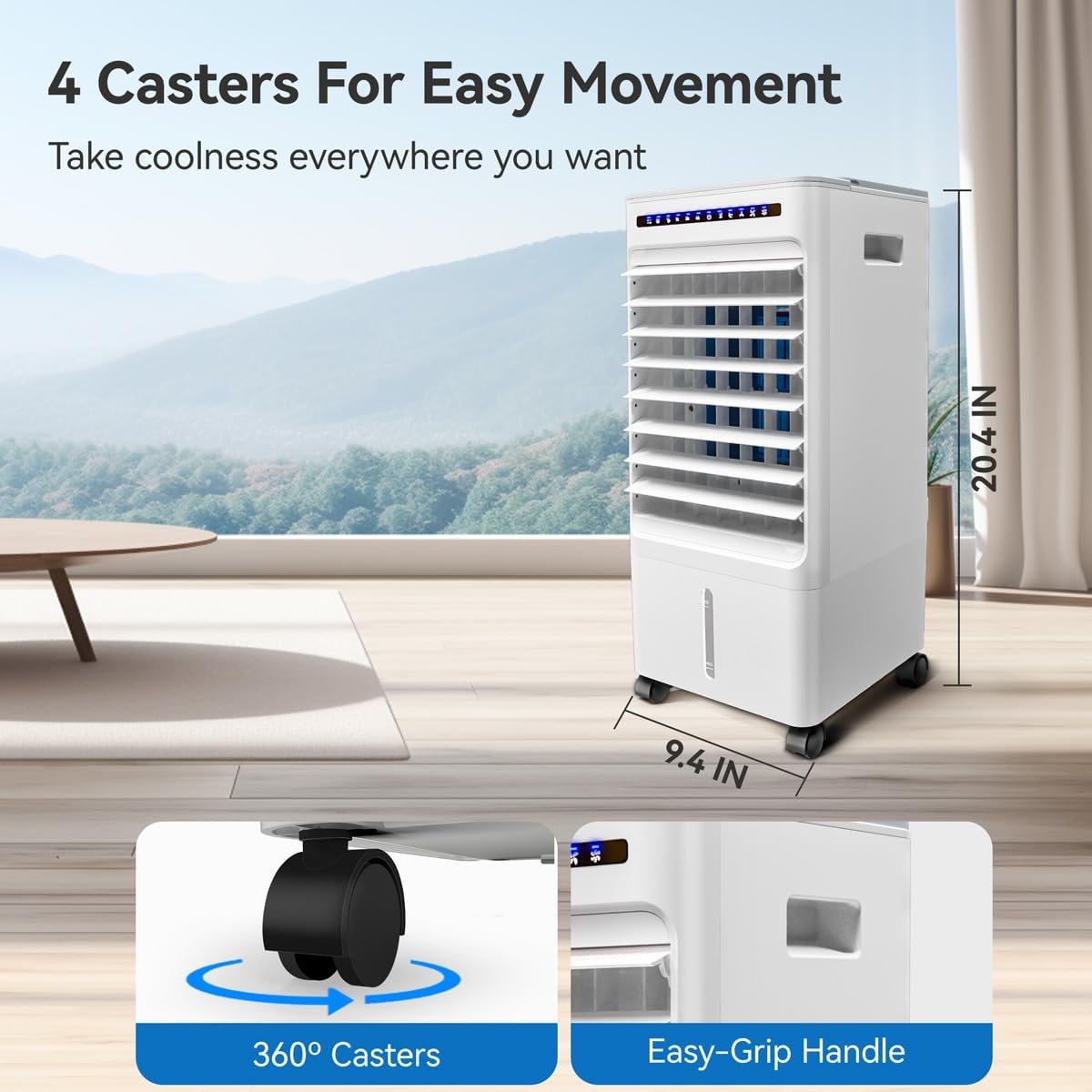 Swamp Cooler, Evaporative Air Cooler with 5L Water Tank,120°Oscillation, 4 Ice Pack, 3 Speeds, 7H Timer, Remote & Touch Control, Evaporative Cooler Cooling Fan for Room,Home,Office,Kitchen