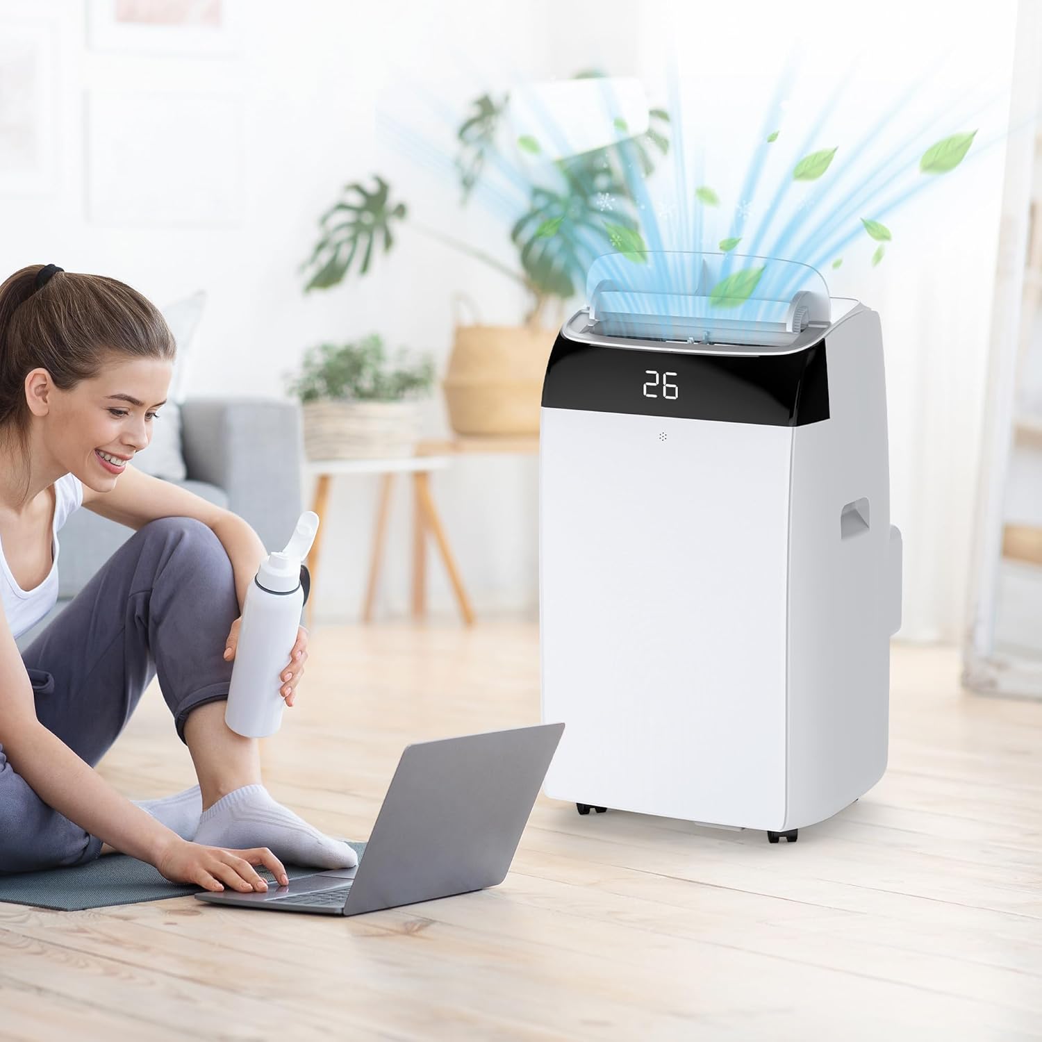 12,000 BTU Portable Air Conditioner Cools Up to 550 Sq.Ft, 3-IN-1 Quiet Portable AC Unit with Remote Control & Installation Kits for Large Room, Smart/Sleep Mode, Auto Swing, 24H Timer