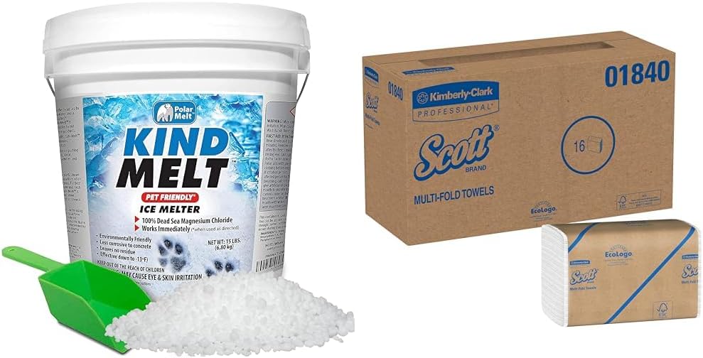 HARRIS Kind Melt Pet Friendly Ice and Snow Melter & Scott® Multifold Paper Towels (01840), with Absorbency Pockets™, 9.2