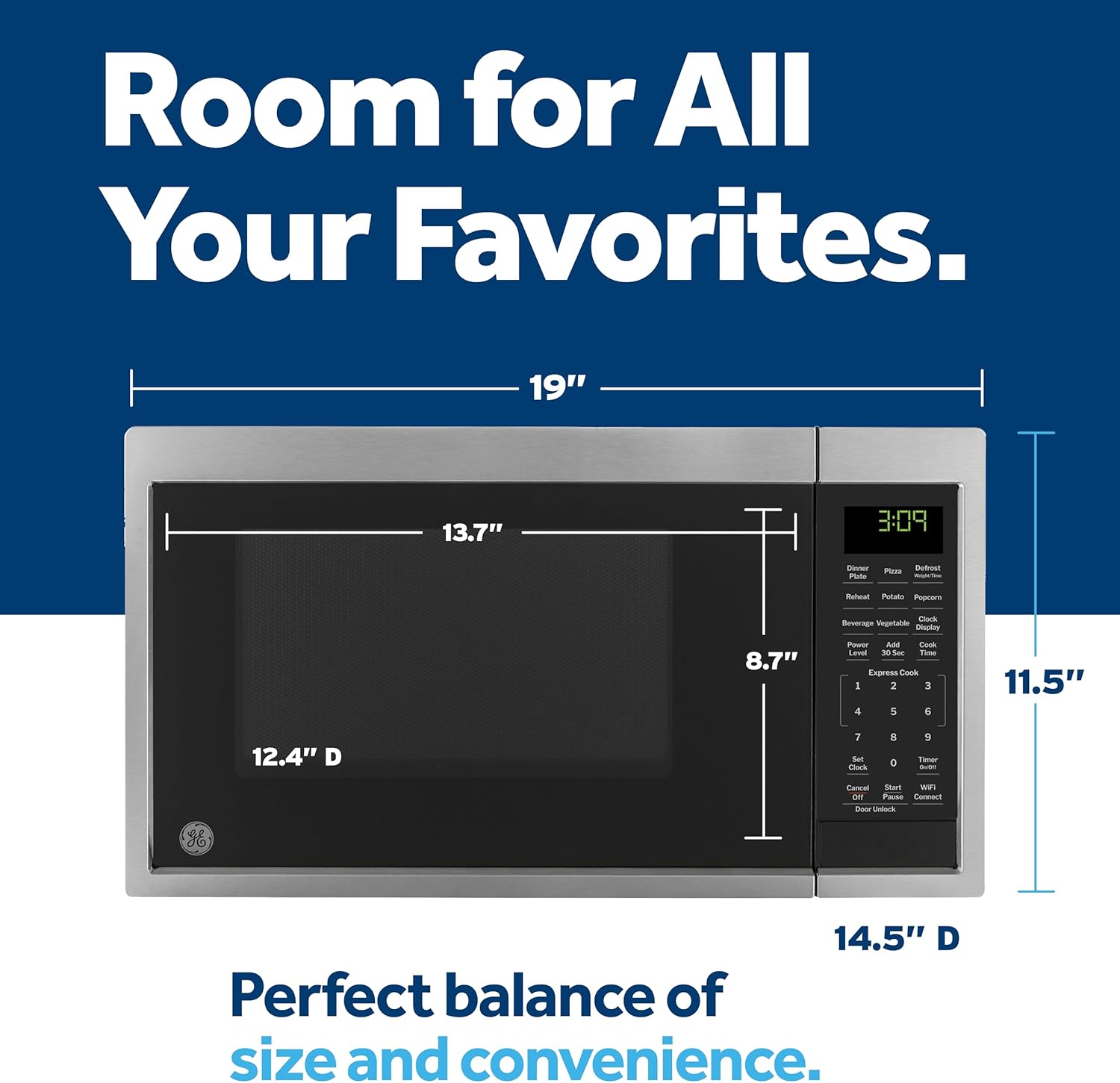 GE Smart Countertop Microwave Oven, Scan-to-Cook Technology and Wifi-Connectivity, 0.9 Cubic Feet Capacity, 900 Watts, Child-Lock Technology, Smart Home & Kitchen Essentials, Stainless Steel