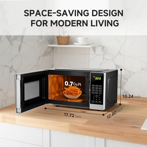 AMZCHEF Small Microwave Oven with 9 Auto Menus & Safety Lock, LED Lighting, 0.7 Cu Ft, 700W - Kitchen Appliances Easy Clean,Quick Cooking For Family And Company Gatherings