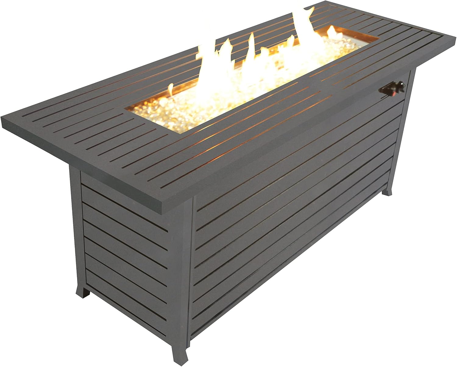 57in Outdoor Gas Propane Fire Pit Table, Rectangular Mocha Dark Brown, 50,000 Btu, Aluminum Fireplace with Lid Fire Glass, Etl Certified for Patio, Deck, Backyard (1 Doors)