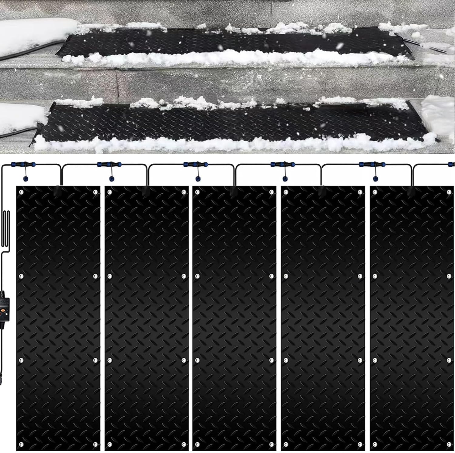 Heated Walkway Mats for Snow Removal - 10IN*30IN/ 10IN*35.4IN Advanced Winter Winter Outdoor Heating Snow Carpet Mat Reliable Snow and Ice Melting System No Slip Safety Heated Mats(5 Pcs,10in*35.4in/2