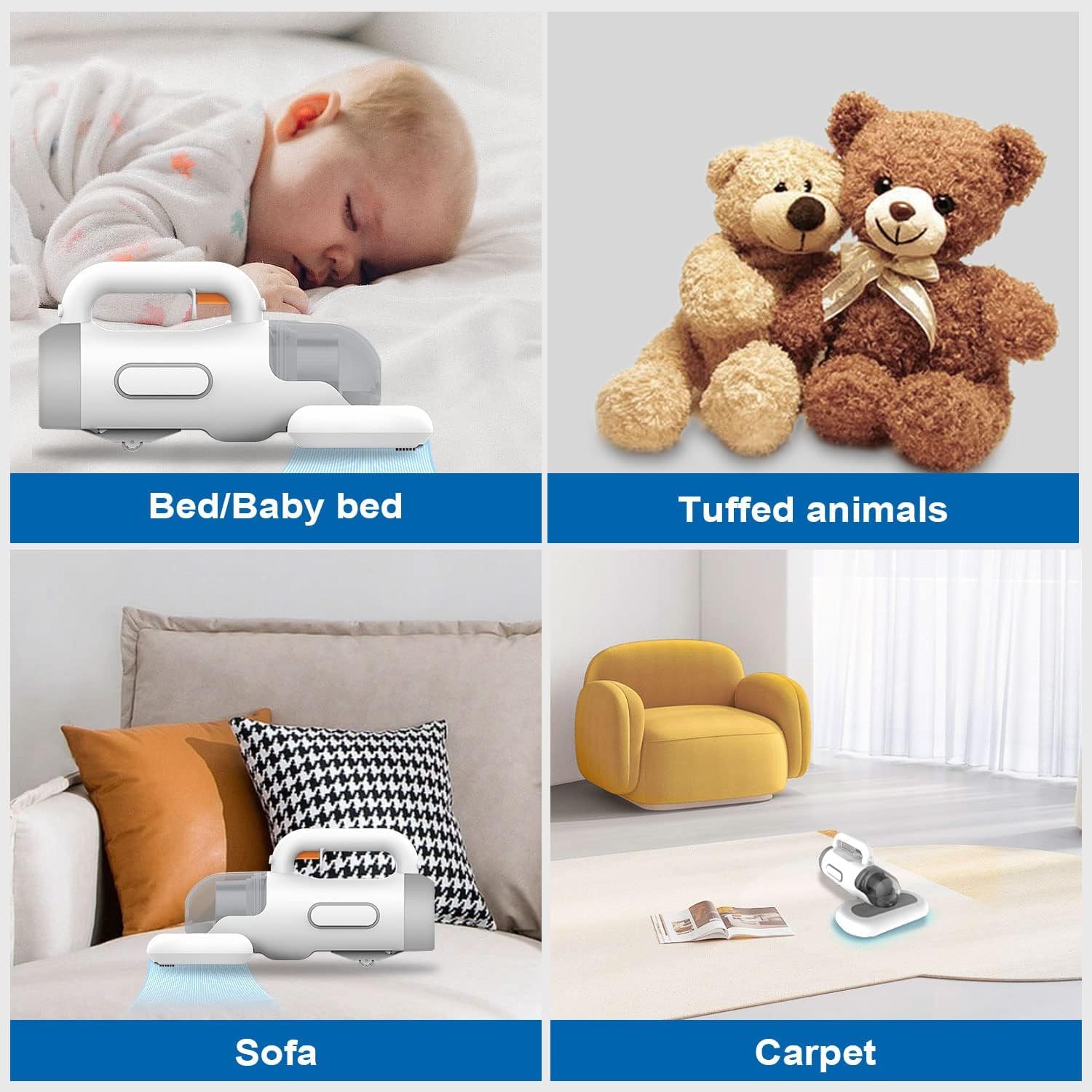 Portable Bed Vacuum Cleaner Cordless Rechargeable Professional Mattress Vacuum Cleaner Powerful Suction Handheld Deep Cleaner for Bed Sheet Carpet Fabric Sofa Vacuum Cleaning with Charging Dock