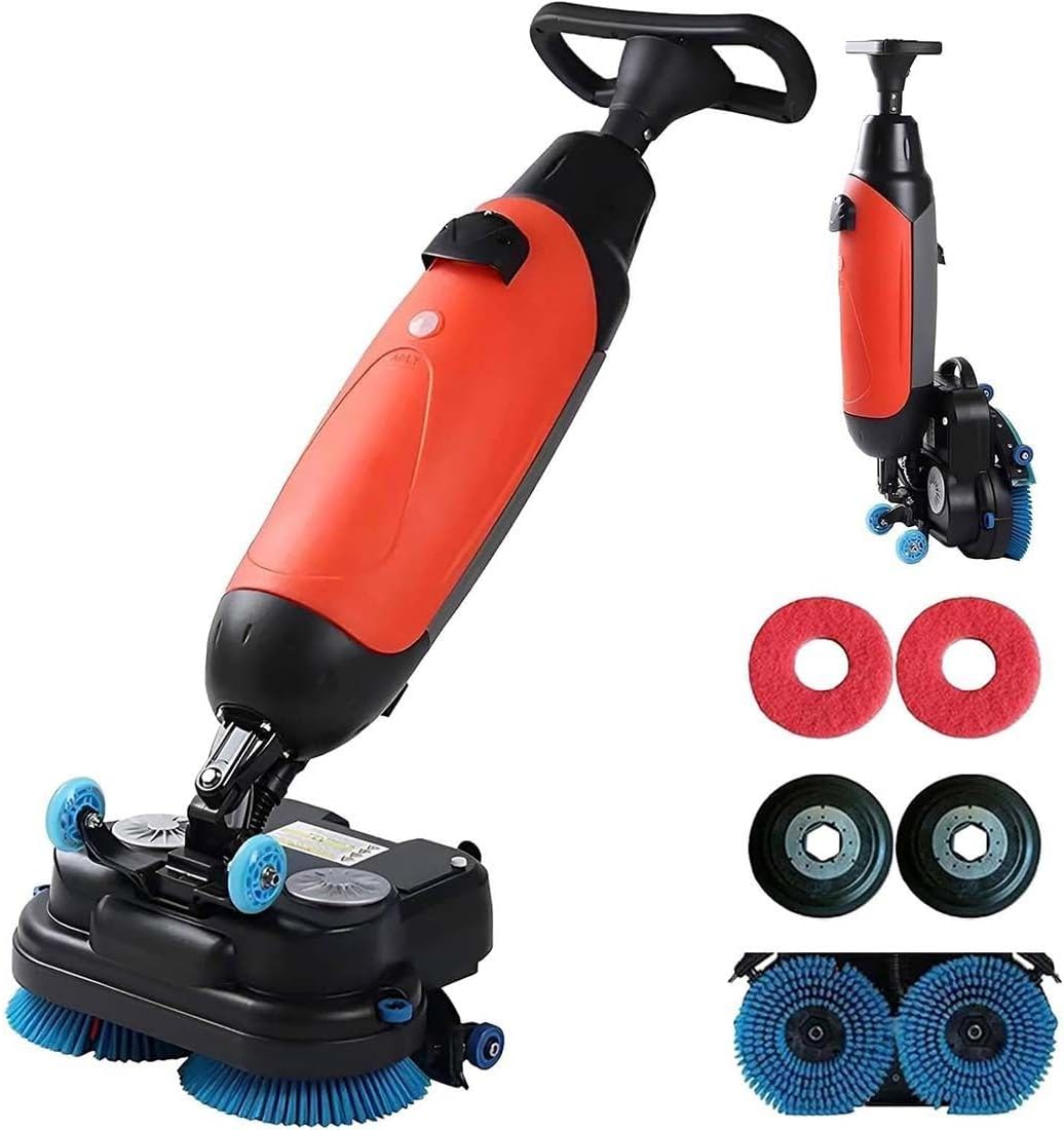 Professional Floor Scrubber, Electric Carpet Spin Cleaner Polisher Buffer, 43 cm Cleaning Width, 1200 m²/h Cleaning Capacity, 240 RPM Deep Cleaning, Dual Brushes Red