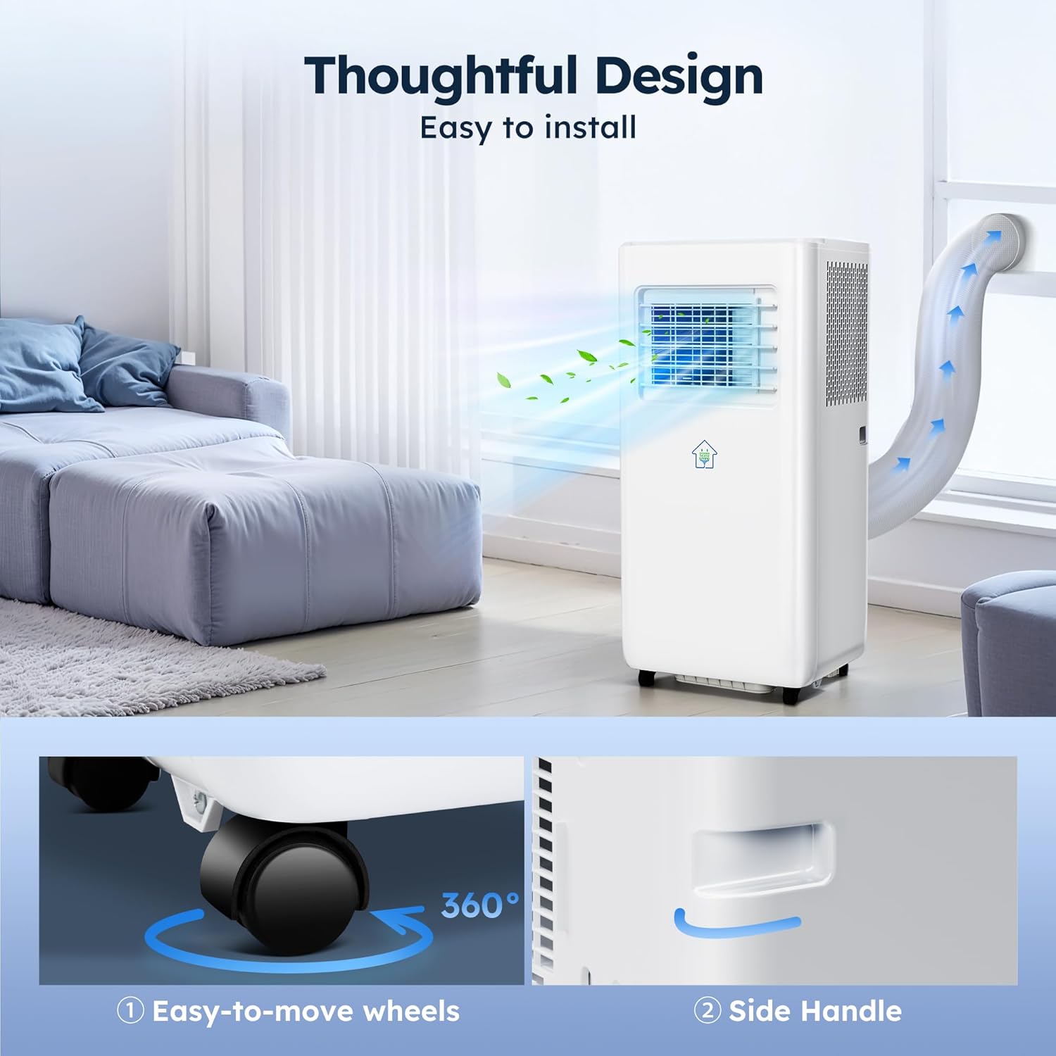 8,000 BTU Portable Air Conditioner with Smart Wi-fi APP, 3 Modes 2 Speeds Portable AC Unit with APP, Fast Cooling/Energy Saving/Remote Control/24Hrs Timer for Bedroom/Dorms/Office