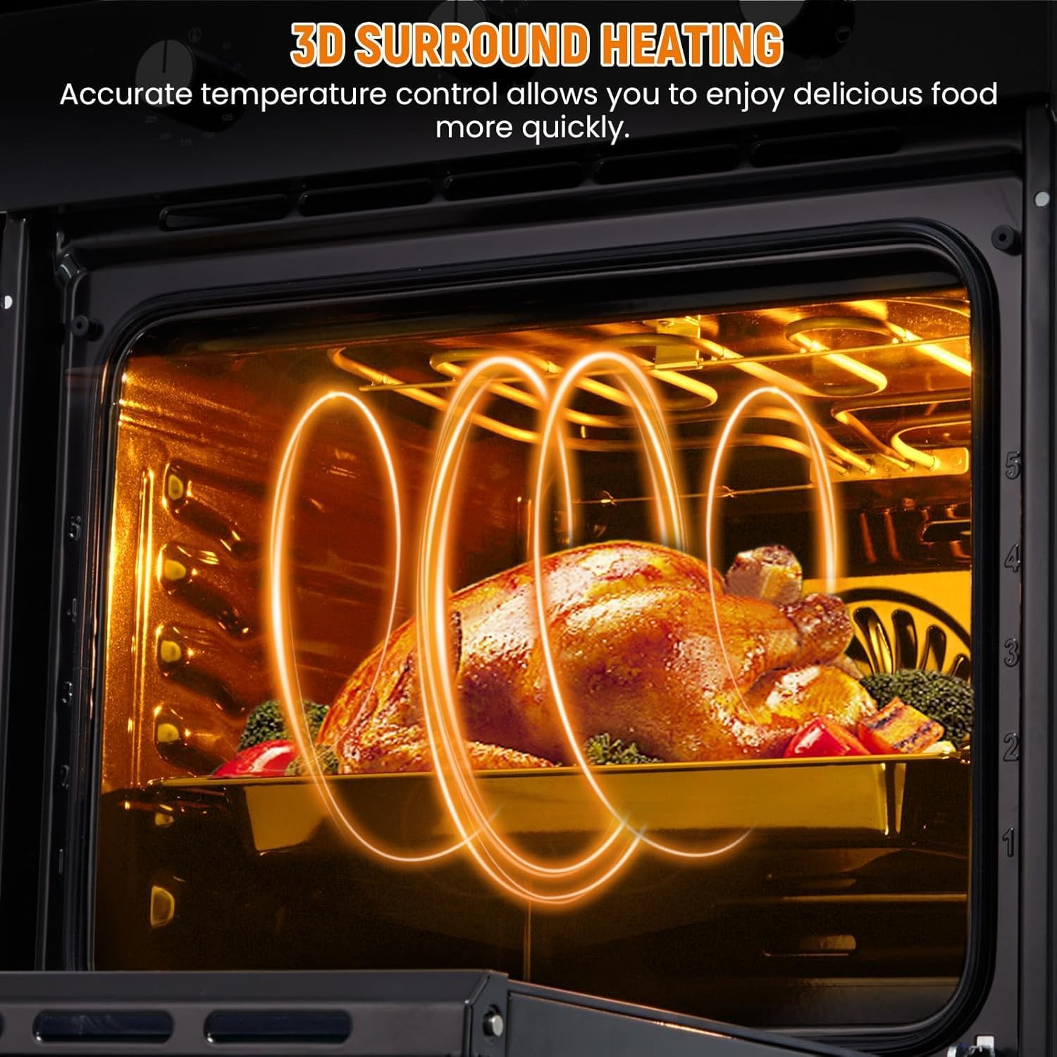 24 Inch Single Wall Oven, 2.5 Cu.ft Built-in Electric Wall Oven with 8 Cooking Functions in Stainless Steel, Mechanical Knob Control