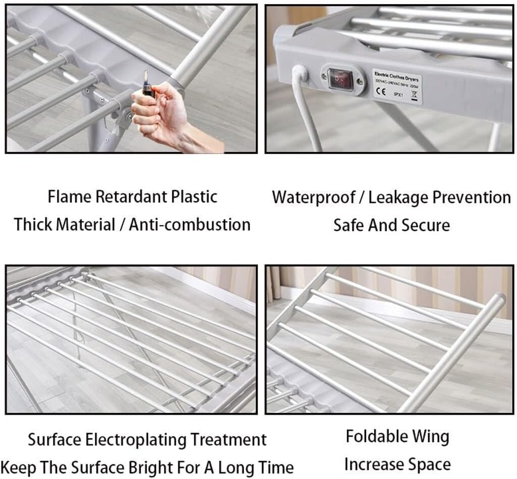 Heated Clothes Dryer Airer, Home Horse Rack Fast Laundry Drying Folding, Clothes Towel Warmer Drying Rack, X-Legs Stable Winged Drying Rack
