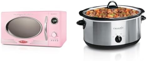 Nostalgia Retro Countertop Microwave Oven - Large 800-Watt - 0.9 cu ft & Crock-Pot 7 Quart Oval Manual Slow Cooker, Stainless Steel (SCV700-S-BR)