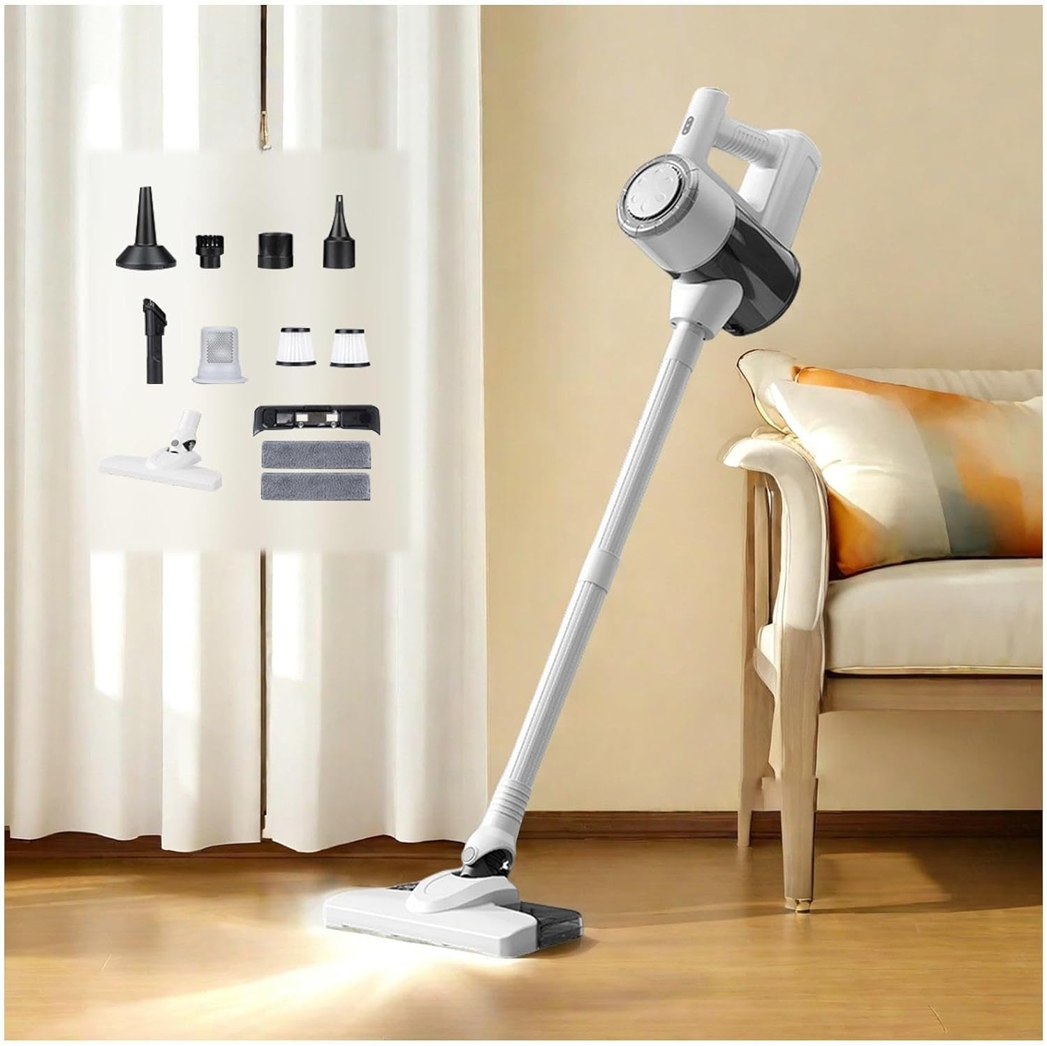 Lightweight Cordless Wireless Vacuum Cleaner for Home 5 in 1, 18Kpa, 8000mah Battery, Vacuum Cleaner All in One Carpet Vacuum for Home Carpet Floor Pet Hair,White