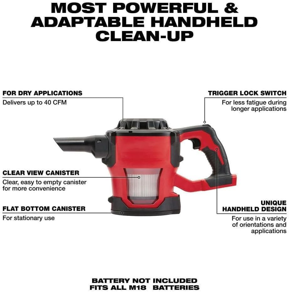 Compatible with Milwaukee 0882-20 M18 18V Lithium-ion Cordless Compact Vacuum - Bare Tool，Removable HEPA Filter, Red,black