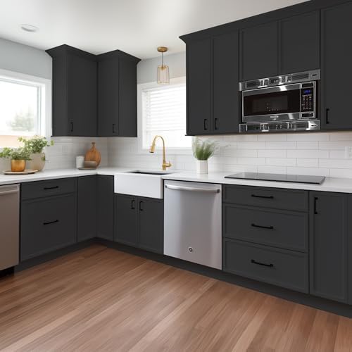 Solid Wood RTA Wall Microwave Cabinet with Open Shelves – Shaker Style, Space-Saving Kitchen Pantry Storage, Durable and Versatile Wall-Mounted Organizer (NT-Charcoal Black, 30