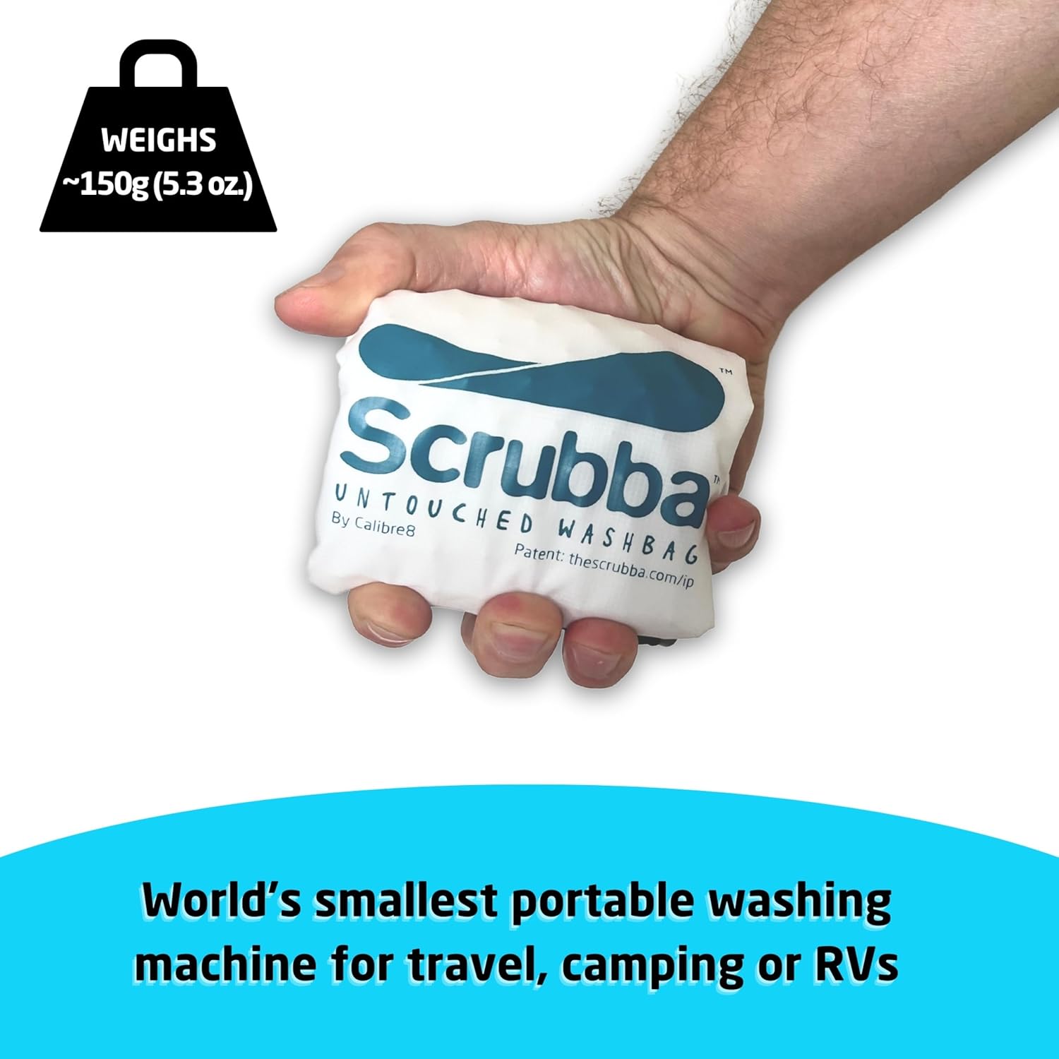 Scrubba Untouched Wash Bag - Portable Washing Machine - Eco-Friendly Manual Washing Machine for Travel, Camping, Baby Clothes - Travel Essentials, Gift - use with Laundry Detergent, & Sheets - 5.3 oz.