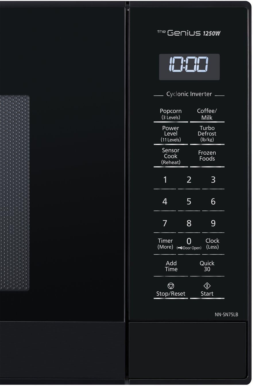 Panasonic NN-SN75LB cu.ft Cyclonic Inverter Countertop Microwave Oven 1250Watt Power with Genius Sensor Cooking, 1.6 cft, Black