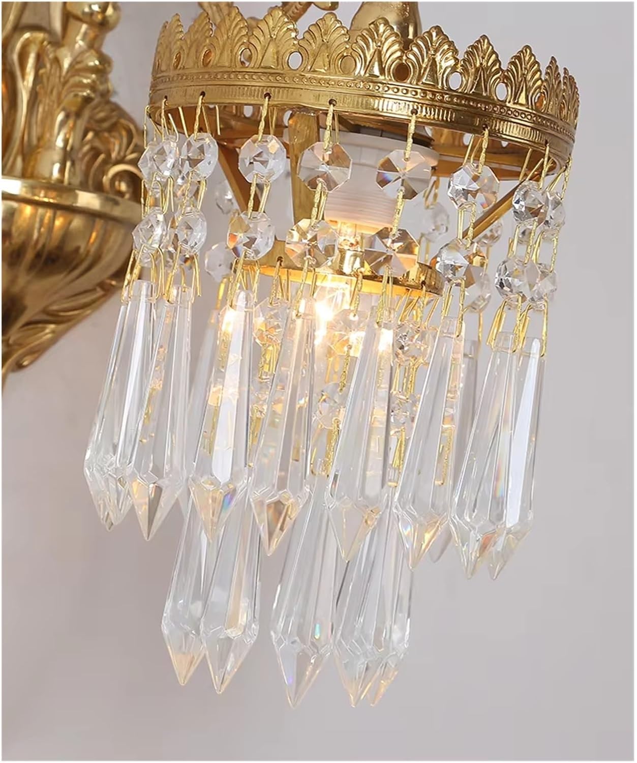 Luxury Copper Crystal Wall Lamp for Living Room Bedroom Loft Indoor Home Double Head Gold Vintage Retro Style Sconce Lights,Household