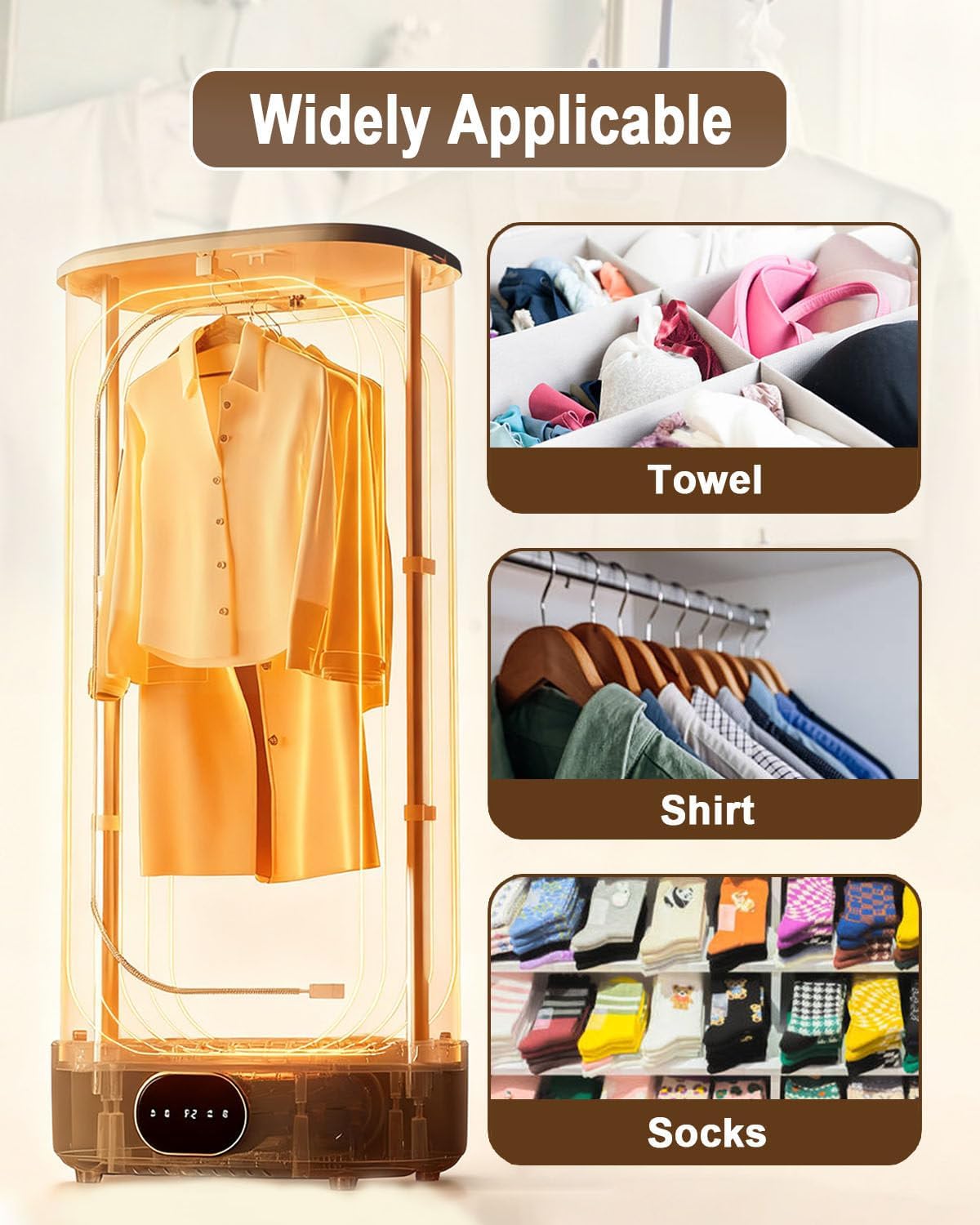 Compact Clothes Dryer Machine with Heater Function, Space-Saving Foldable Clothes Drying Rack, for Travel, Balcony, and Walk-in Closets, Touch + Remote Control, Dual-Layer Design