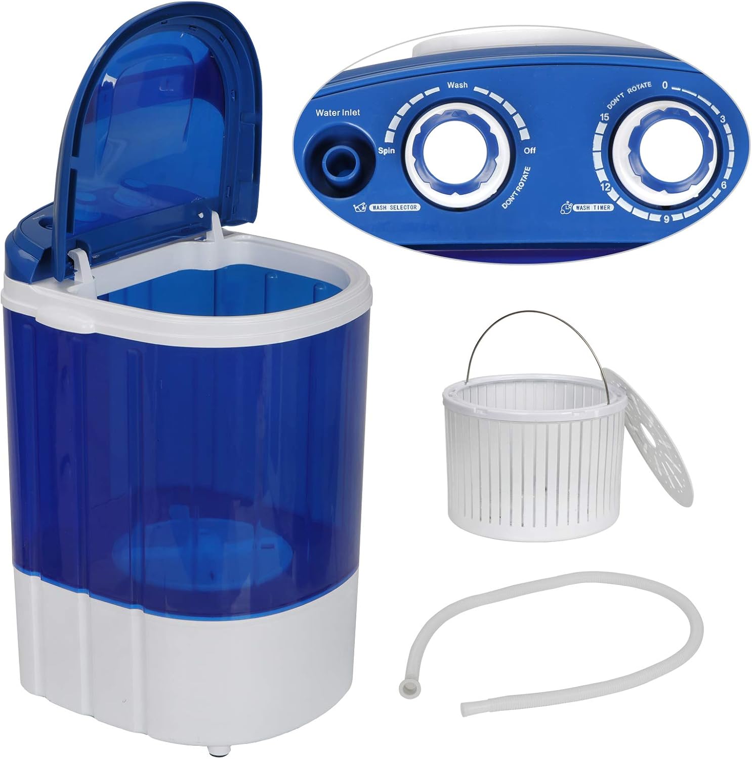 ZENY Portable Mini Washing Machine 8 lbs Washing Capacity Semi-Automatic Compact Washer Spinner Small Cloth Washer Laundry Appliances for Apartment, RV, Camping, Single Translucent Tub Blue