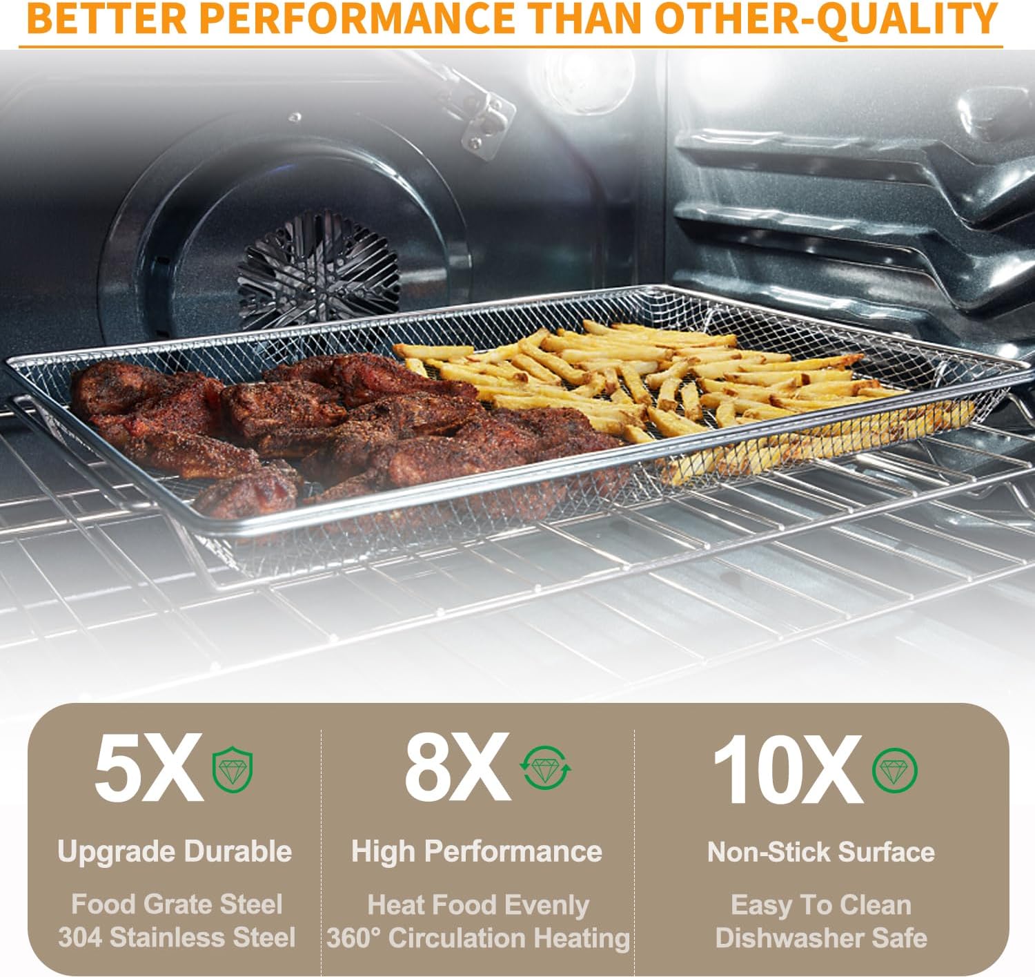 Atgestore W11548747 Air Fryer Basket Replacement for Whirlpool Kitchenaid Oven Parts 18.5’’x12.8’’ Mesh Basket 304 Stainless Steel Air Fryer Tray Range Stove Toaster Oven Rack Grill Pan Crumb Tray