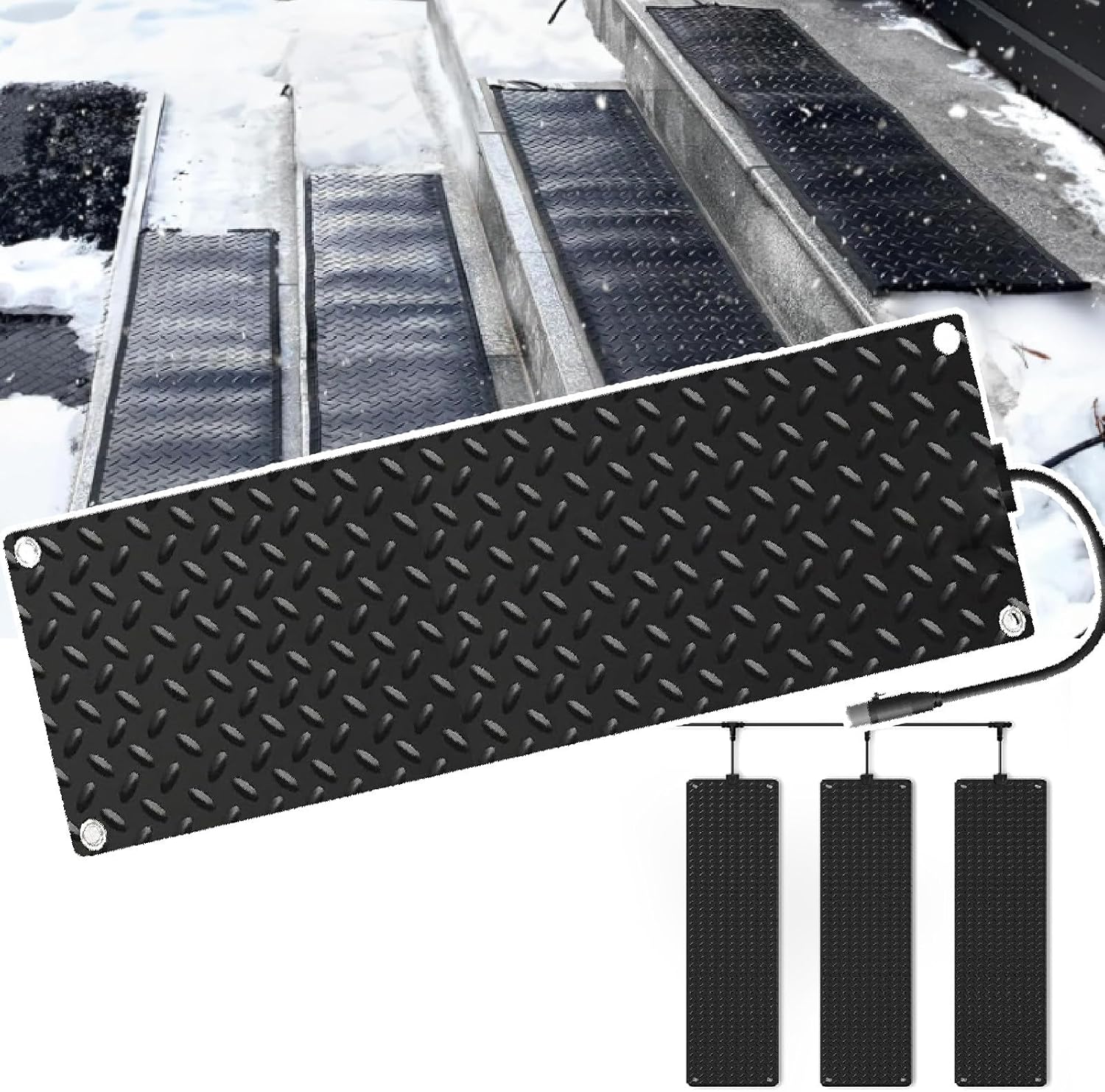 Heated Snow Melting Mats Stair Kit - Outdoor Heated Mats for Snow and Ice Melting, Anti-Slip Texture, with 4.9 ft Power Cord