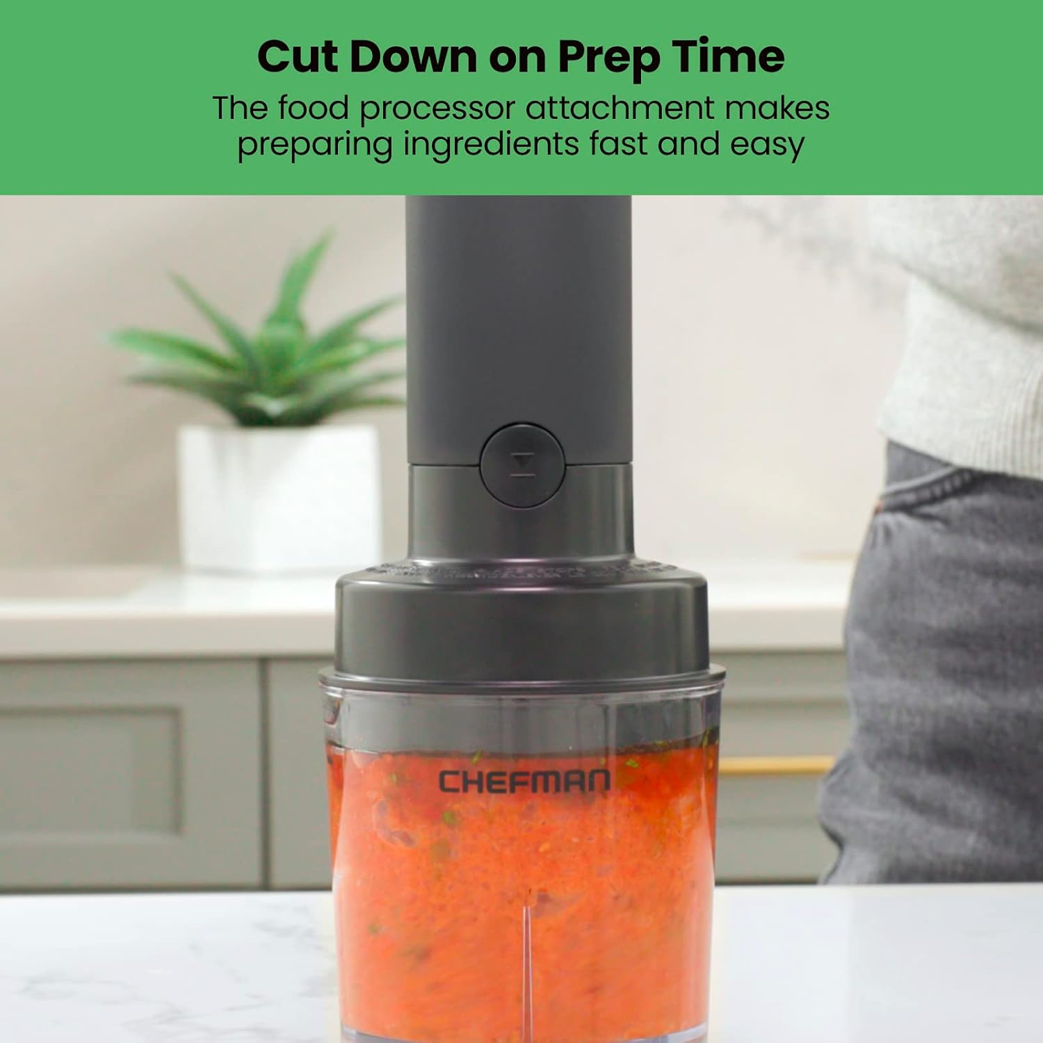 CHEFMAN Cordless Portable Immersion Blender 5-in-1 Blender Set, Ice Crushing Power with One-Touch Speed Control, Comes with Potato Masher, Whisk, Chopper, Beaker, and Storage Case, Stainless Steel