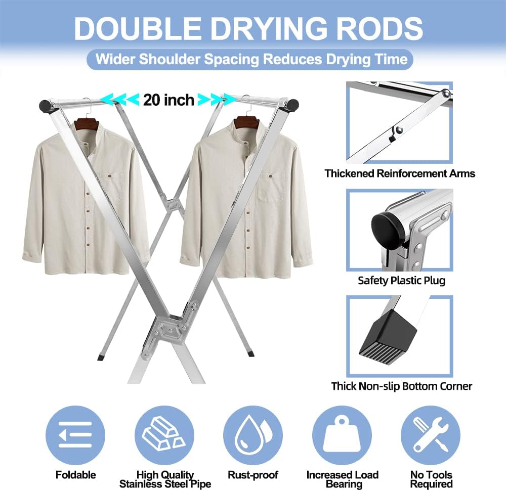2026 Premium Stainless Steel Clothes Drying Racks, Foldable and Adjustable Laundry Drying Rack Clothing for Indoor Outdoor （79