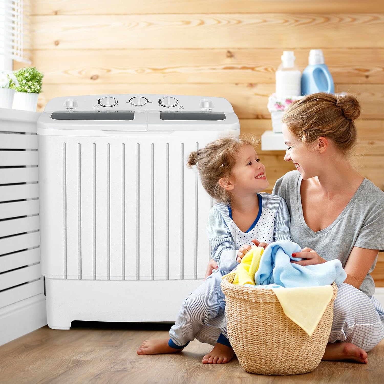 COSTWAY Portable Washing Machine, Twin Tub 20 Lbs Capacity, Compact Laundry Washer(12 Lbs) and Spinner(8 Lbs), Durable Design, Timer Control, Perfect for RV, Apartments and Dorms, Grey+White