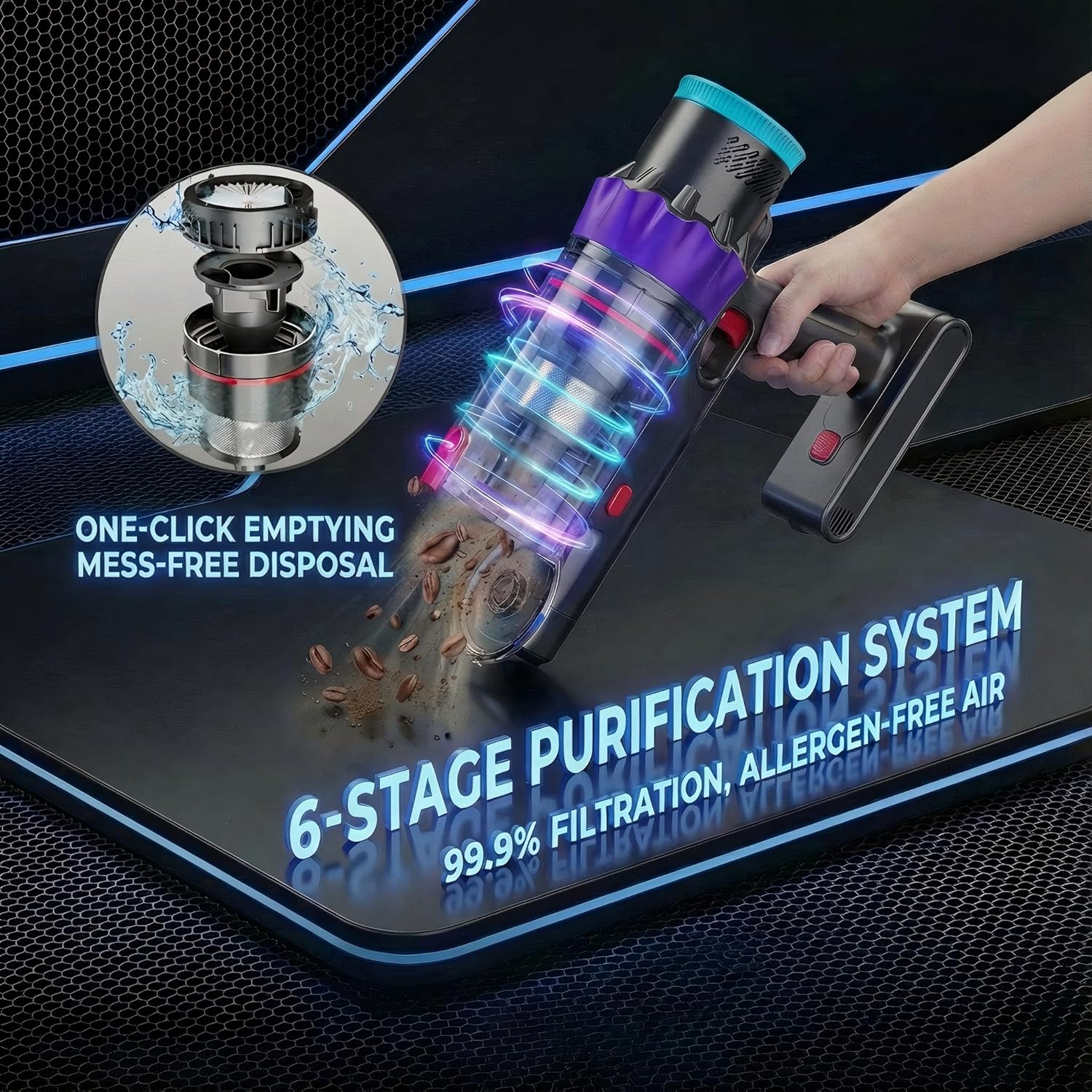 Cordless Vacuum Cleaner, 550W 48kPa 60 Mins Runtime Vacuum Cleaners for Home, Stick Vacuum with Intelligent Display, Rechargeable Battery and Anti-Tangle Brush, Perfect for Pet Hair/Carpet/Floors