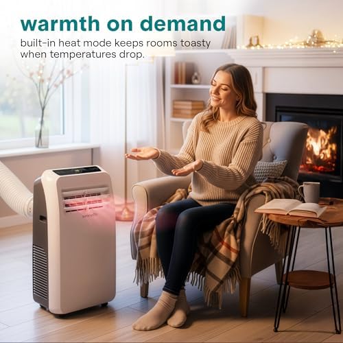 SereneLife Portable Air Conditioner With Heat & Built-in Dehumidifier 12,000 BTU, Portable Heater & AC For Rooms up to 550 Sq Ft - Remote Control & Window Mount Exhaust Kit Included