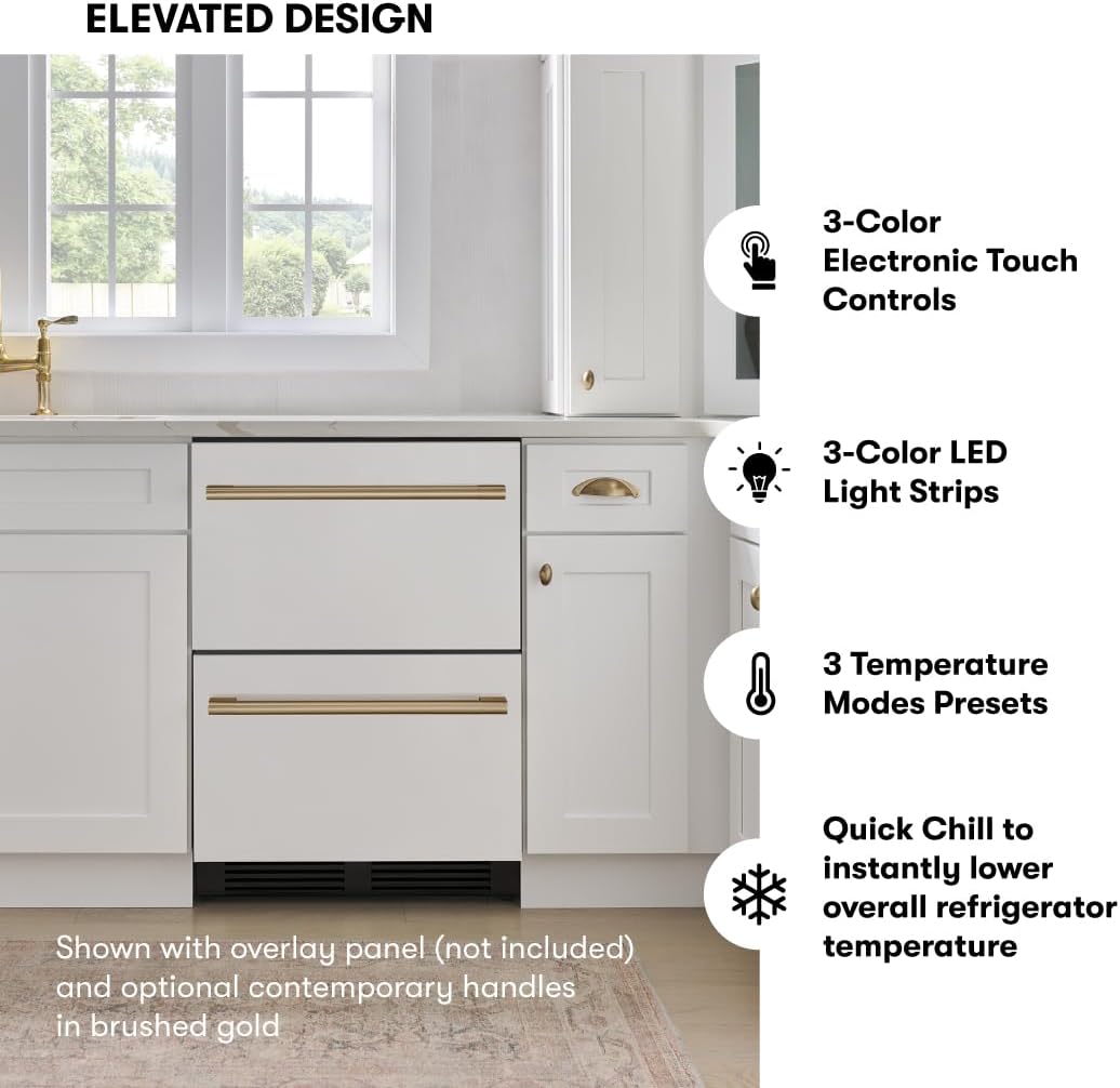 Zephyr Presrv 24 Inch Panel Ready Dual Zone Refrigerator Drawers Wine & Beverage Fridge, Wine Cooler Home Bar Under Counter, Energy Star Certified (Handles sold separately, Wood panels not included)