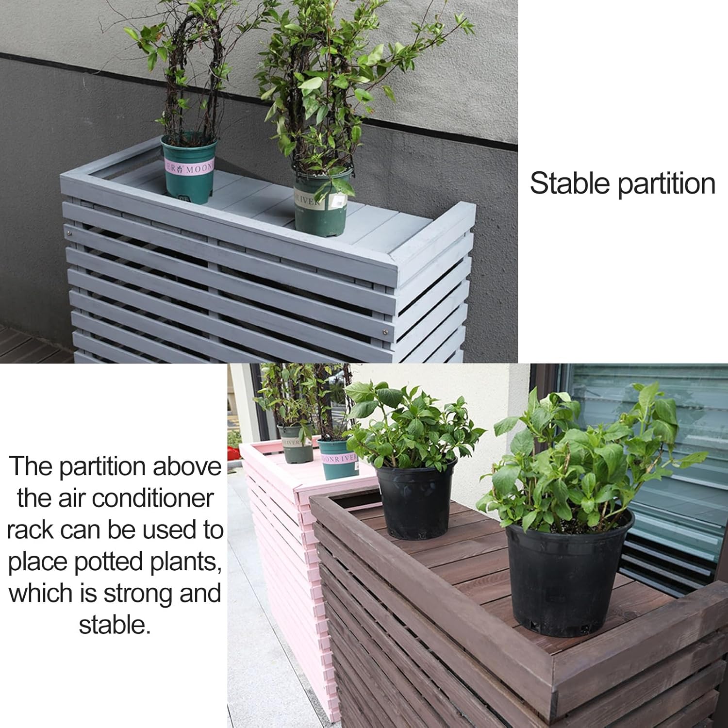 Air Conditioner Fence Screen Outdoor, Wooden Split AC Cover for Outside Units, Shelf Plant Stand for Outdoor, Garden (Color : Black, Size : 105x95x45cm)